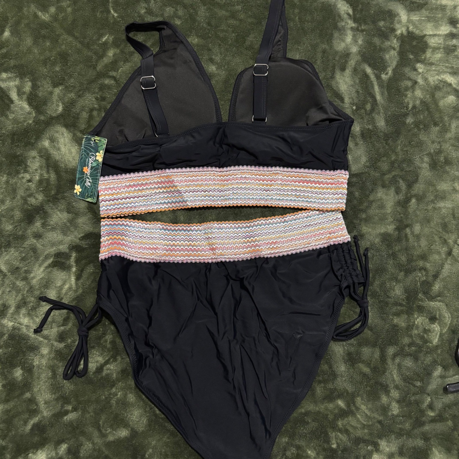 Blooming Jelly Black Bikini Set Large High Waist Zigzag Band Two Piece NWT