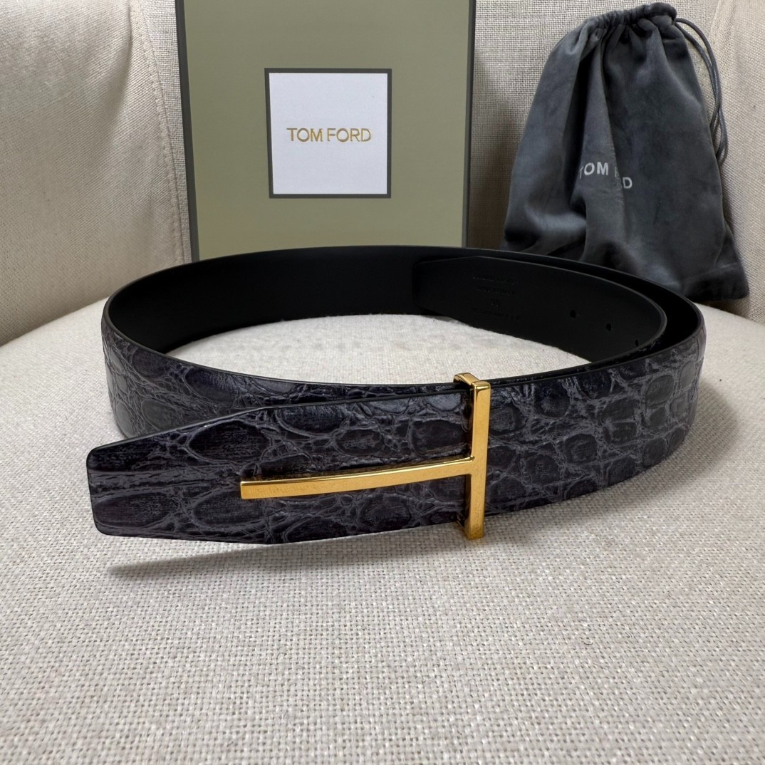 Authentic Tom Ford Reversible Leather T-Buckle Belt Luxury Designer Fashion