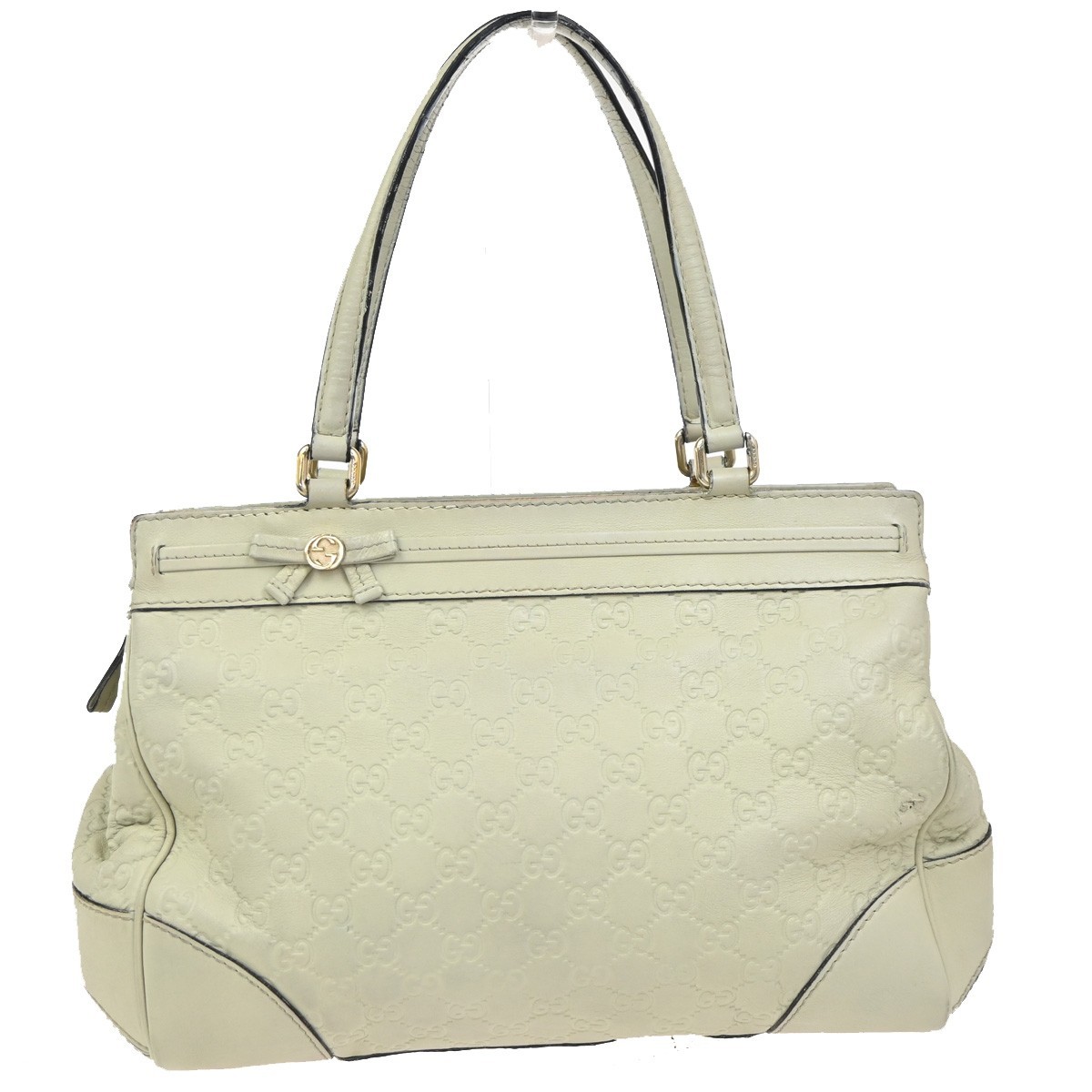 GUCCI GG Guccissima Mayfair Bow Shoulder Hand Bag Leather Italy White 62CA786