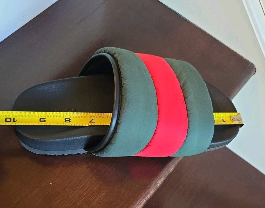 GUCCI Womens Padded Puffy Stripe Pool Slides EU 38 US8-8.5 Slipe On Nylon Rubber