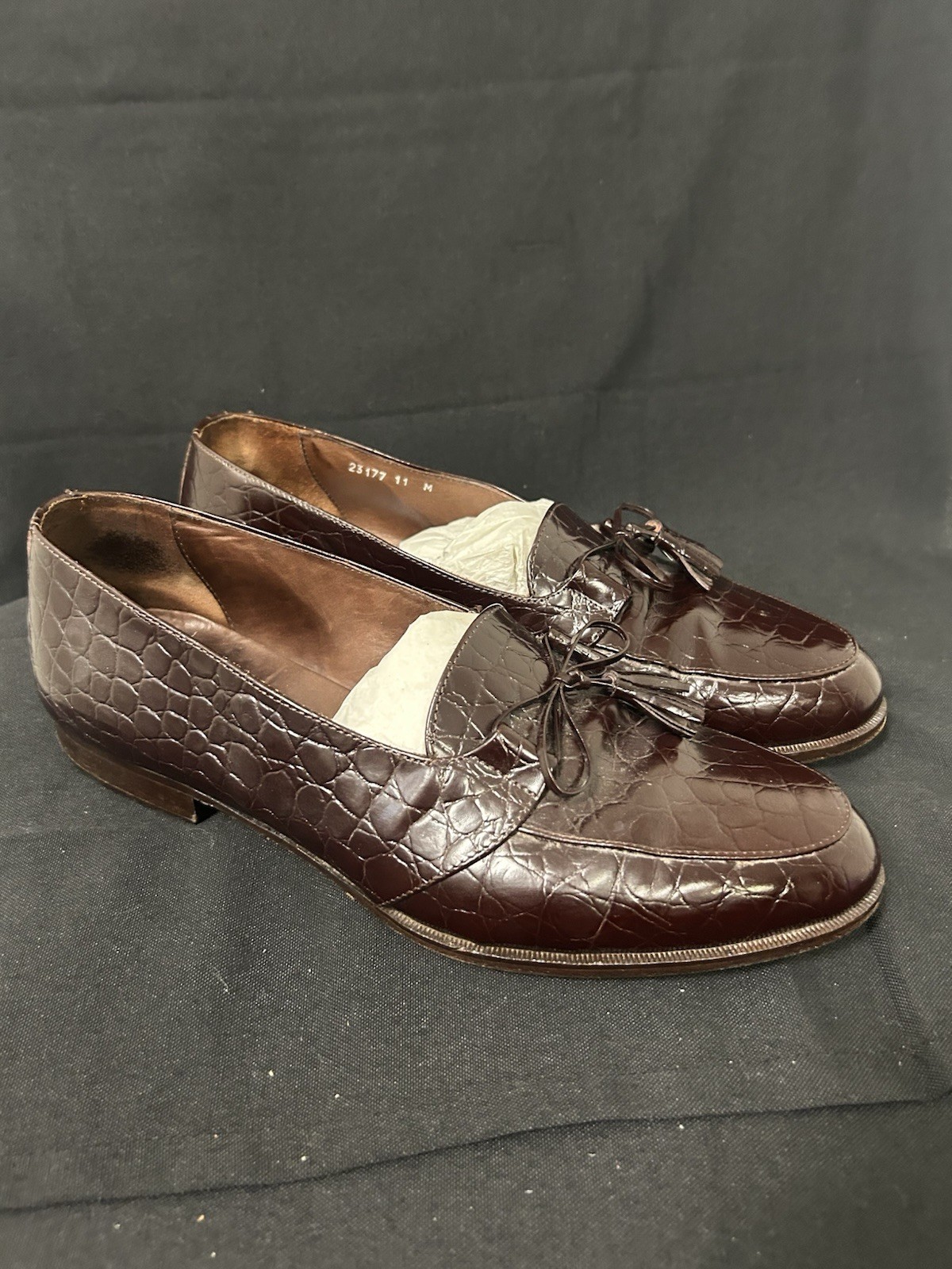 Ennesi Men’s Burgundy Genuine Crocodile Skin Loafers Size 11 Made In Italy