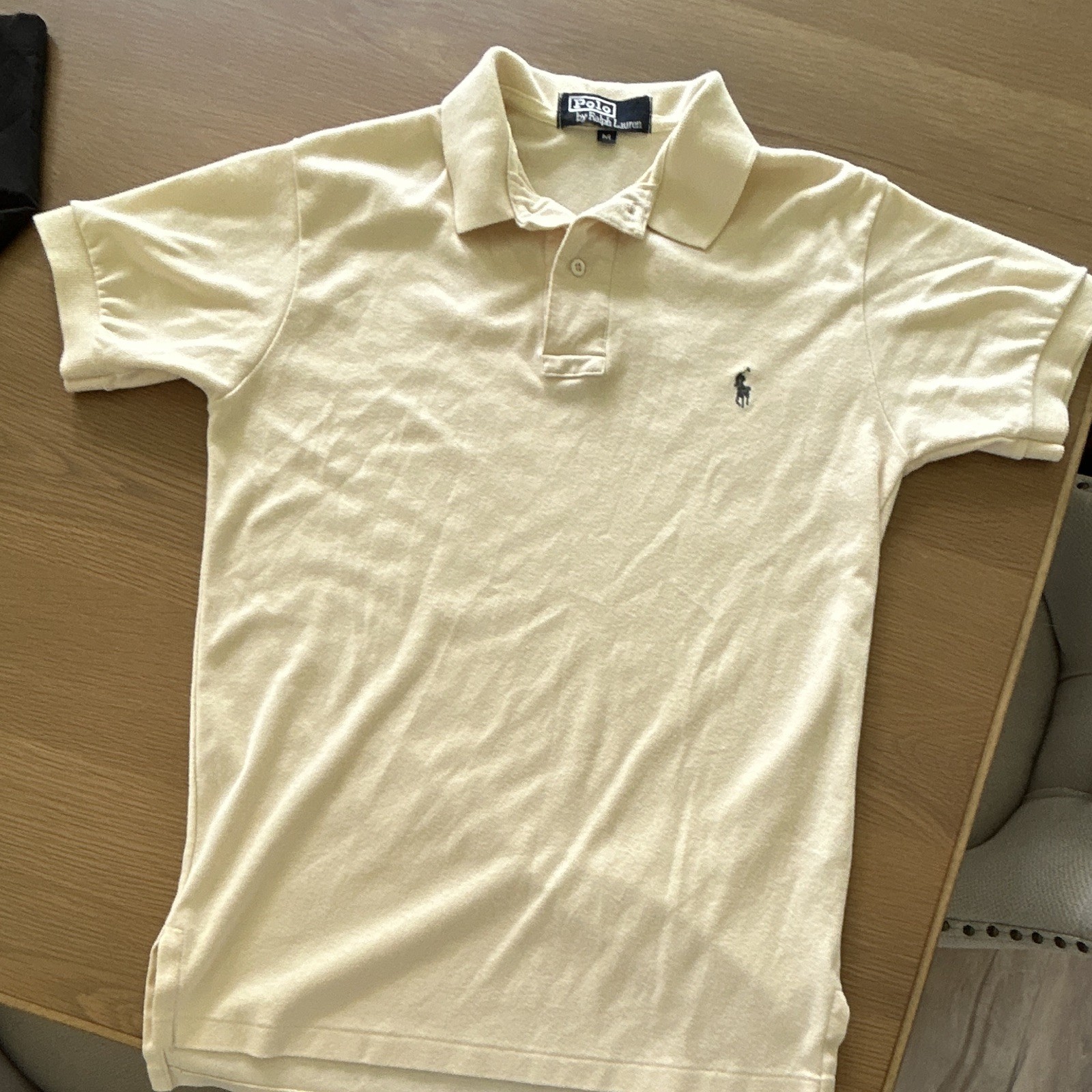 Polo by Ralph Lauren Men’s M Beige Solid Short Sleeve Collared Logo Polo