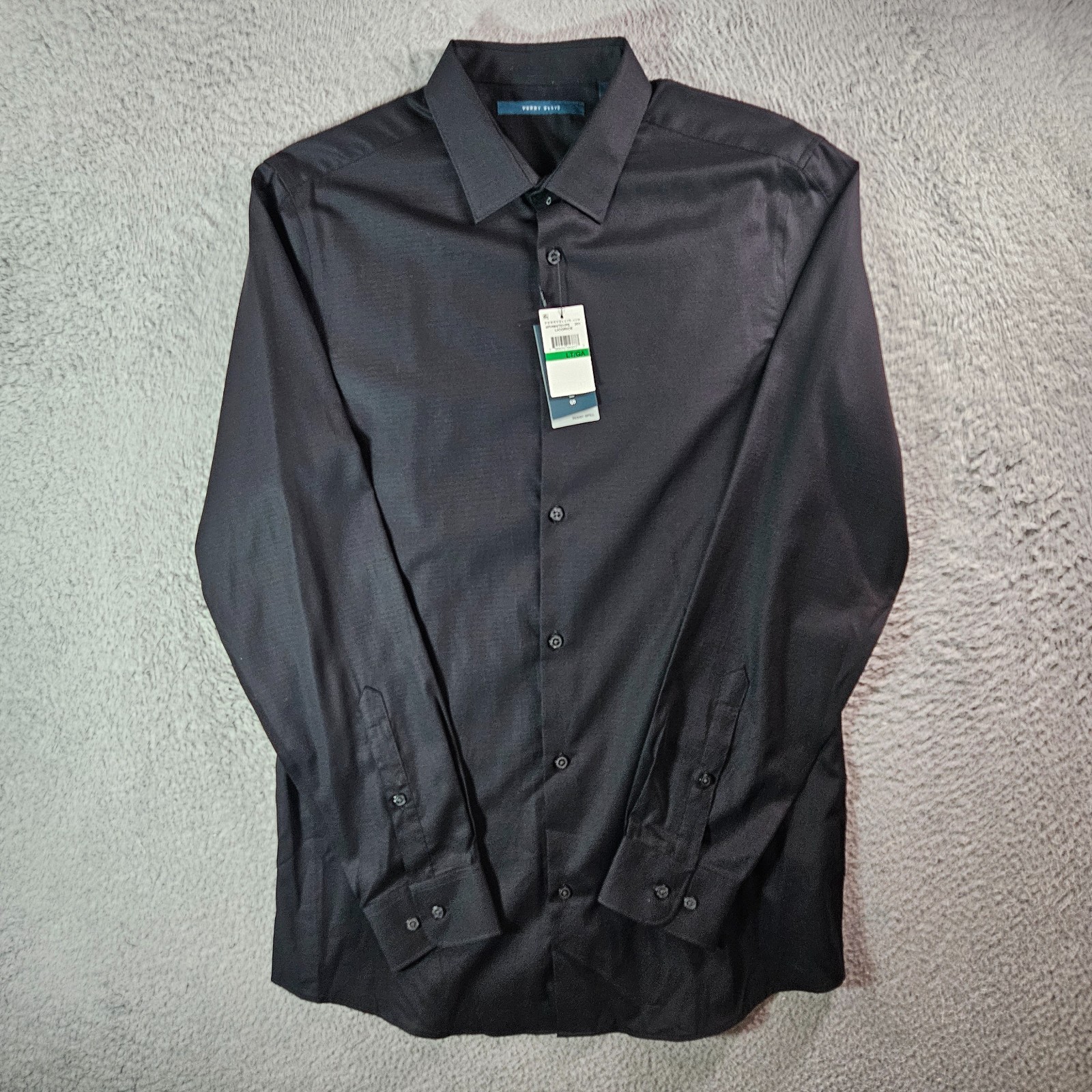 NEW Perry Ellis Shirt Men Large Tall LT Button Up Long Sleeve Textured Black