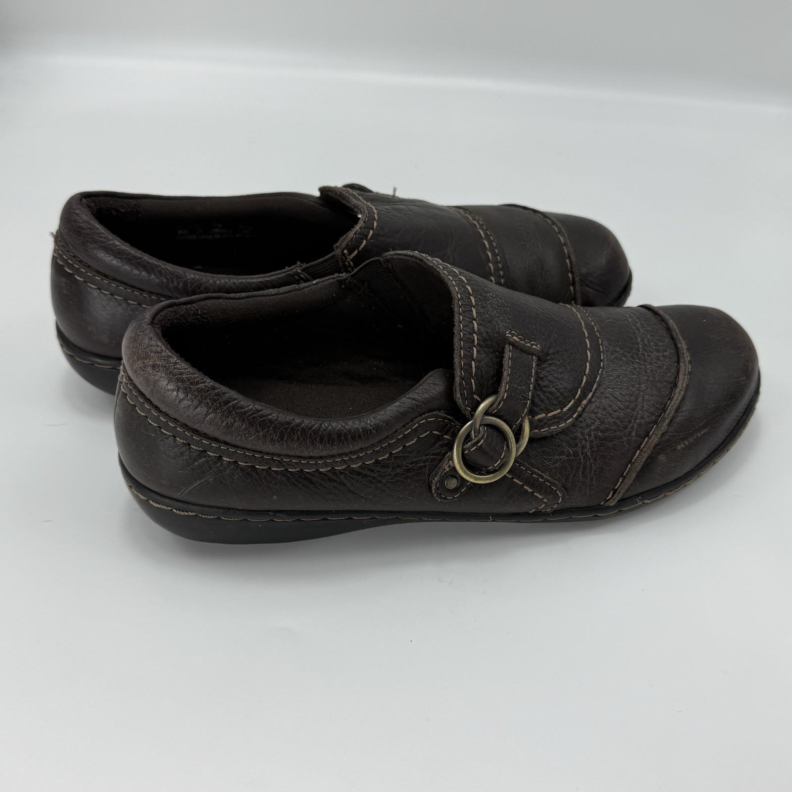 Clarks Ashland Indigo Brown Leather Casual Slip On Loafers Ladies Size 8.5