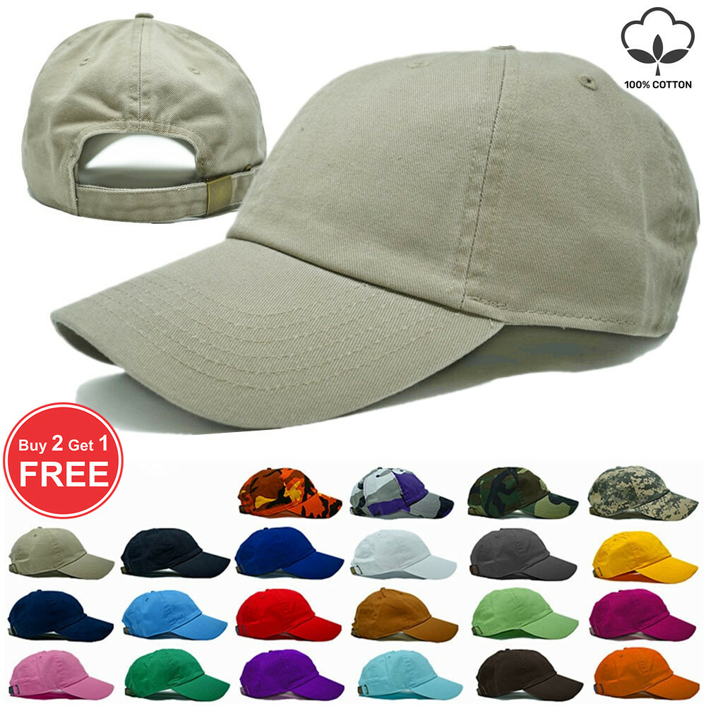 For Mens Womens Adjustable Cotton Plain Baseball Caps Dad Hat Washed Ball Cap