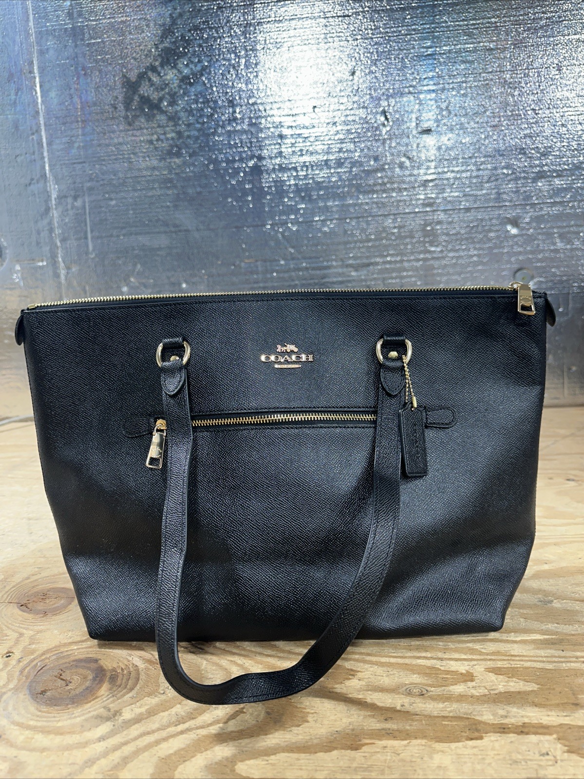 COACH GALLERY TOTE Black Crossgrain Leather Gold Hardware F79608