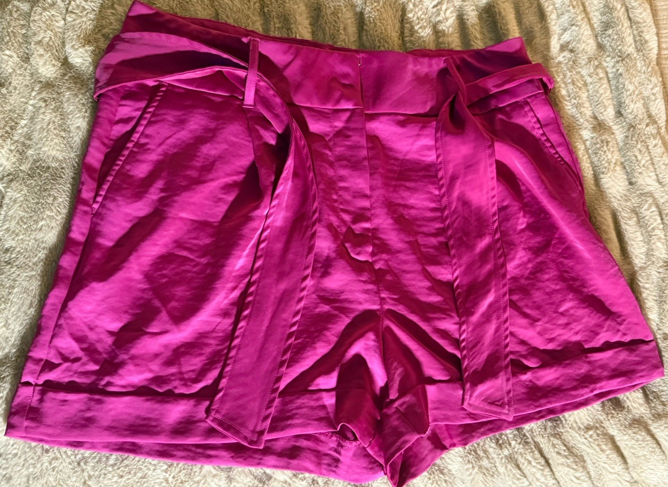 Express Bright Pink High-Waisted Belted Shorts – Women’s Size 14