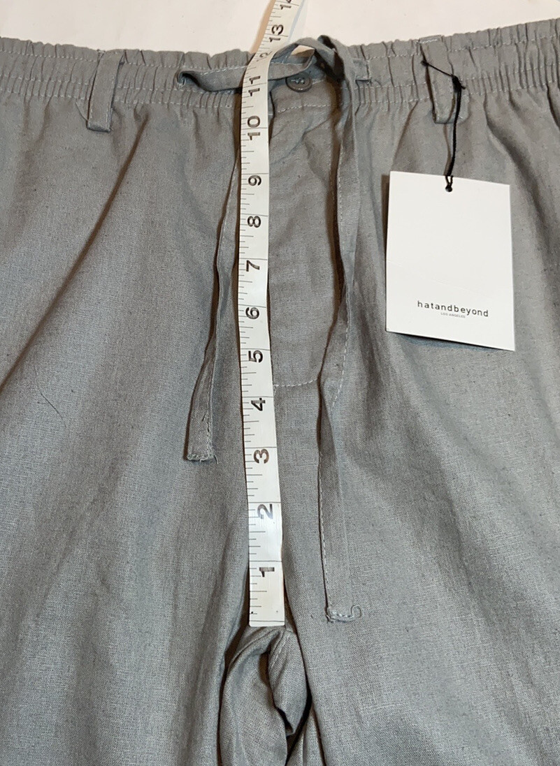 Hat and Beyond Linen Pants Drawstring Relaxed Gray