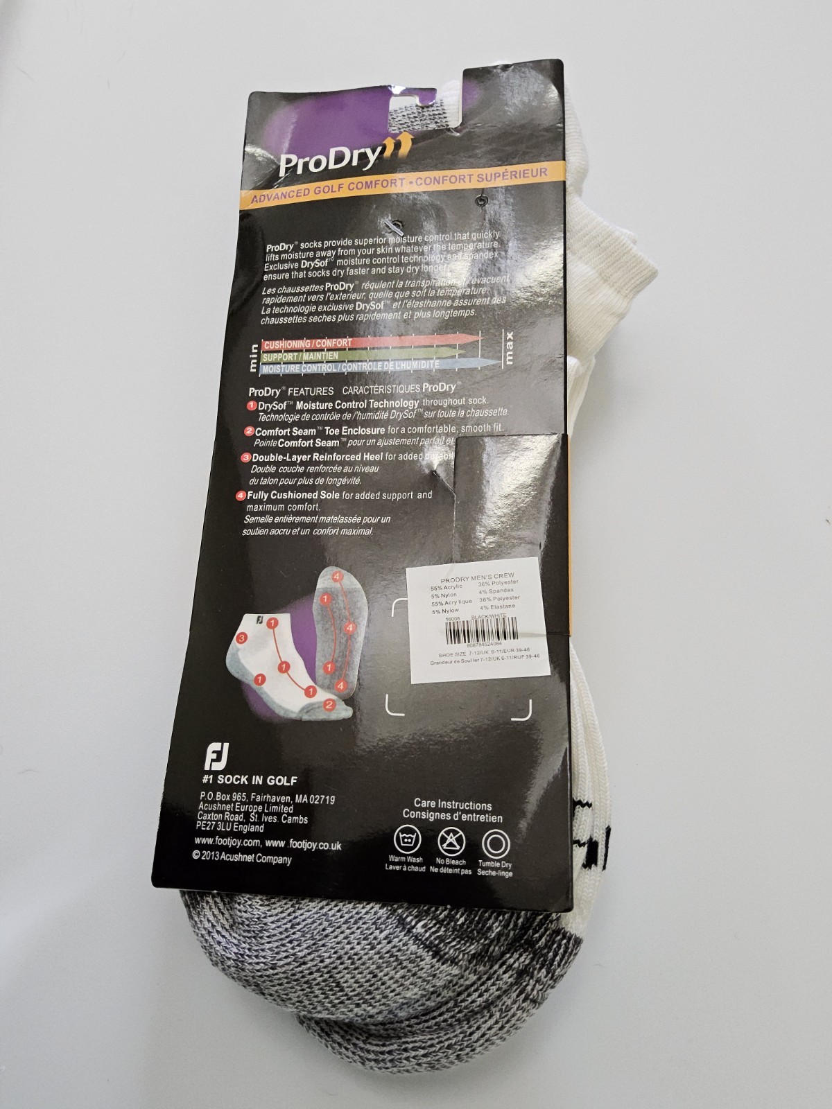 FootJoy Men’s ProDry Advanced Golf Comfort Socks Cushioned 2 Pairs Ankle 12-15