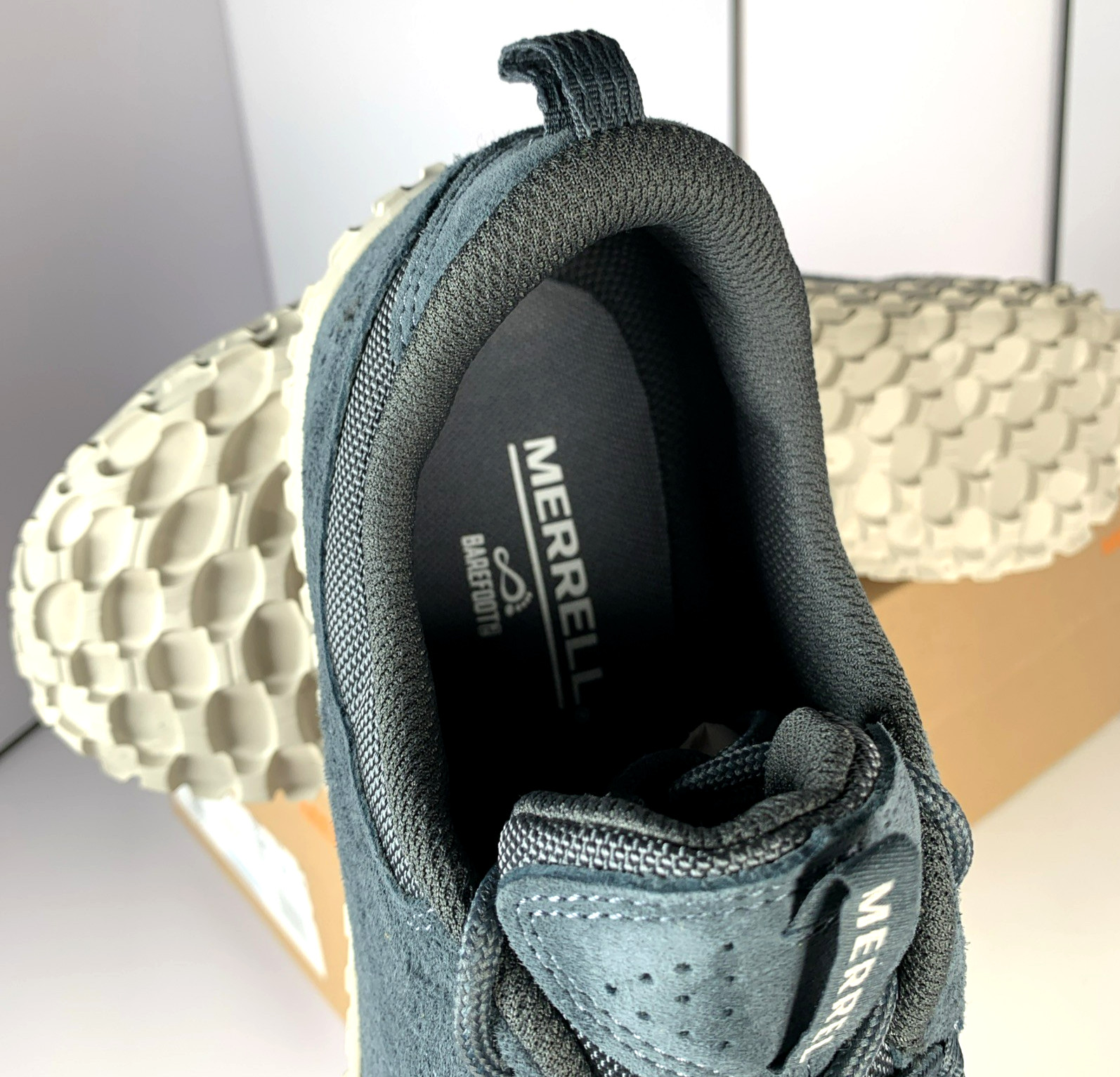 Merrell Mens Wrapt Slate Blue Gray Barefoot Minimalist Suede Sneaker Shoes, 13