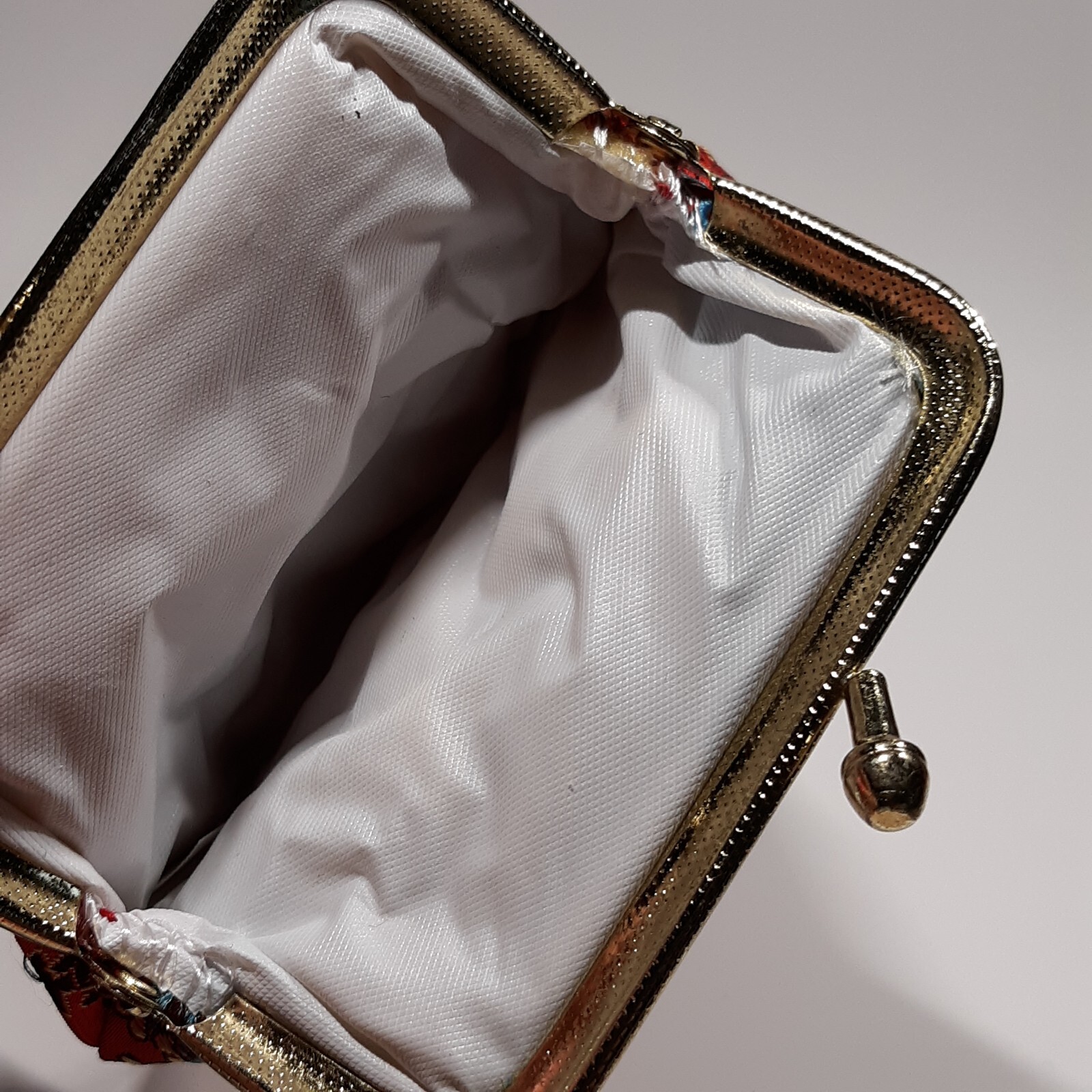 VINTAGE COSMETIC PURSE ACCESSORY SET RED SILK ORIENTAL PRINT + Lipstick Holder