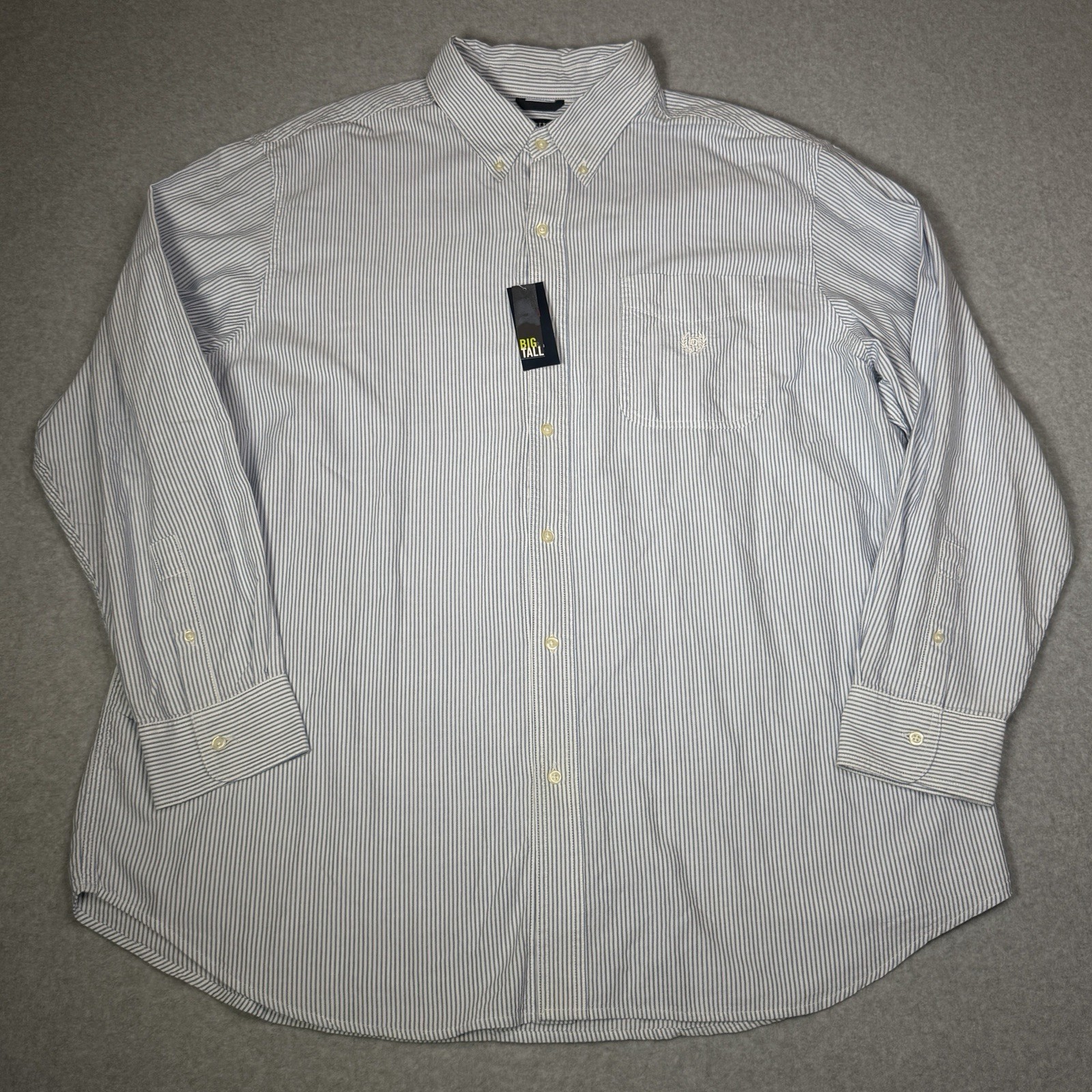 New Chaps Mens 2XB Blue White Stripe Oxford Button Down Shirt Lightweight Cotton