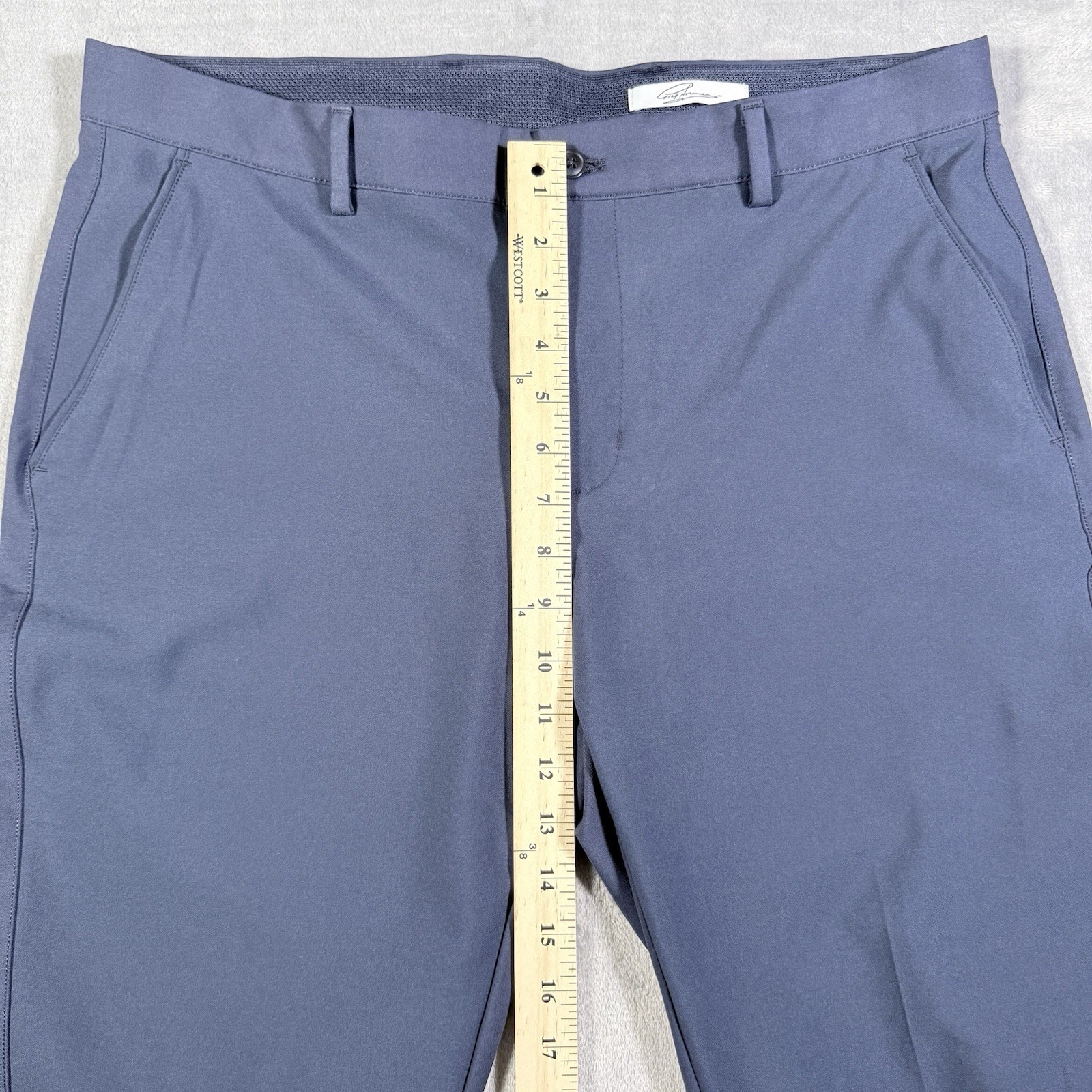Greg Norman Mens 36×30 Blue Tech Stretch Golf Pants Flat Front Slacks Hemmed 32