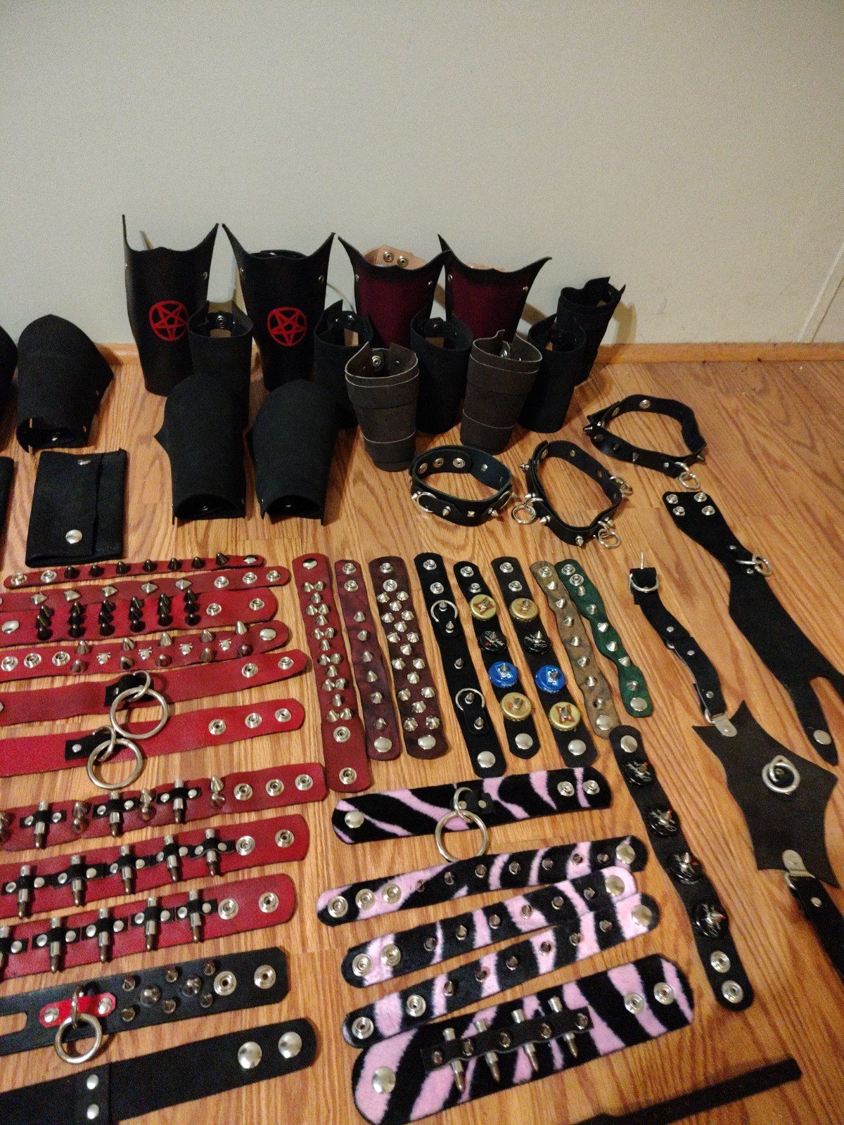 HUGE LOT of Leather Accessories Cuffs Collars Gauntlets Belts Wallets Goth Punk