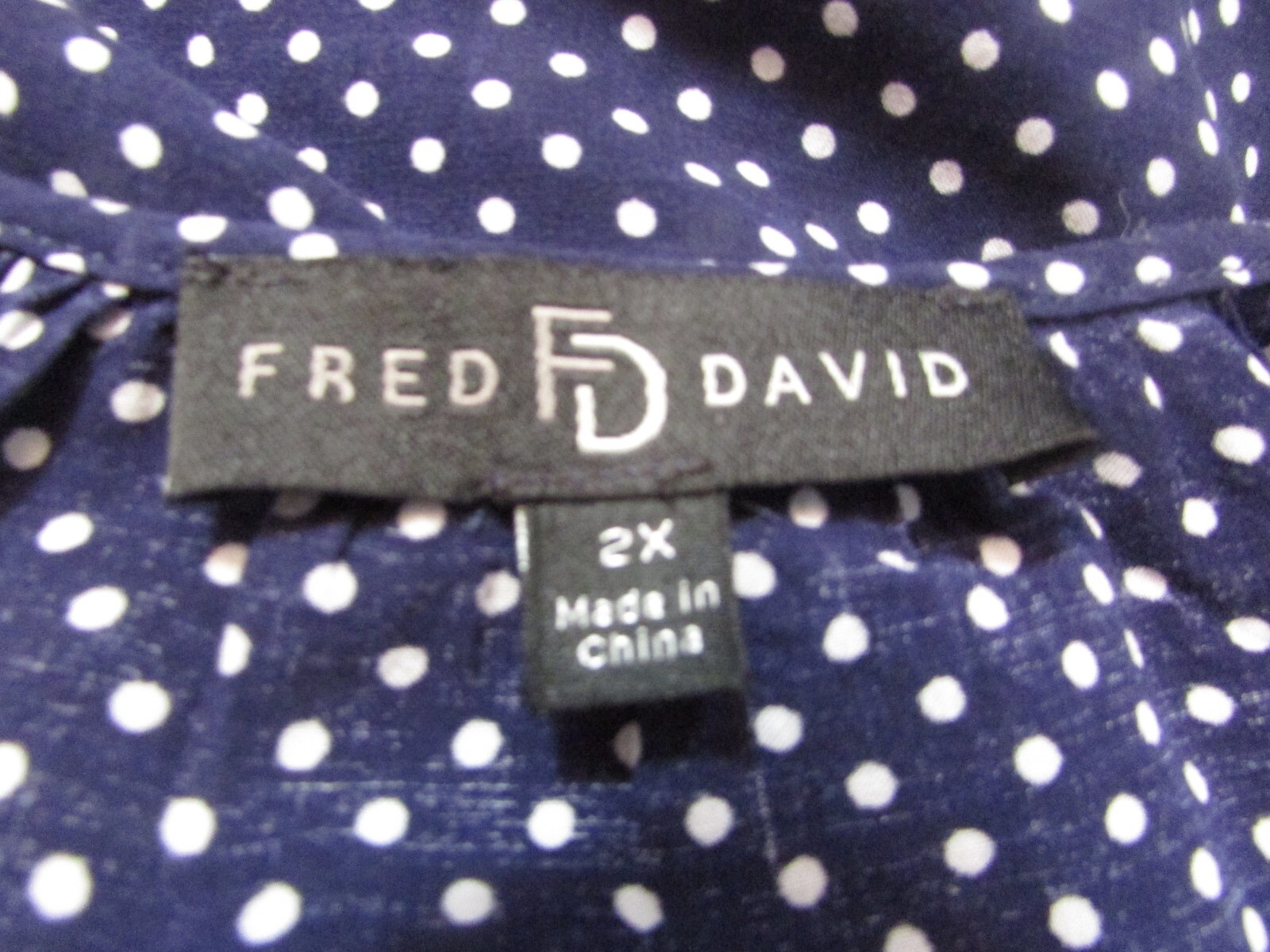 Sz 2X Fred Davis 100% Rayon Navy Polka Dot Top Bust: 53″ #226a