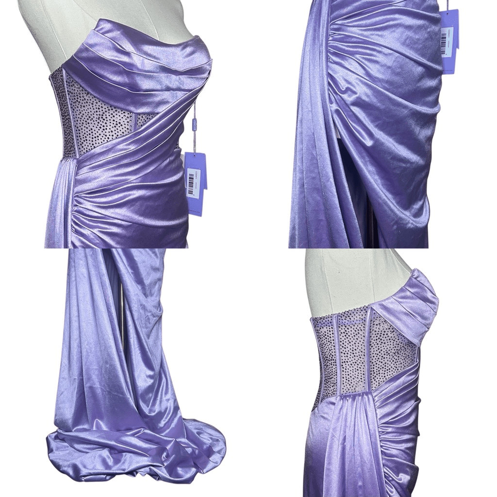 NWT Ladivine By Cinderella Divine Lavender Prom Long Gown Size 4 Satin Beaded