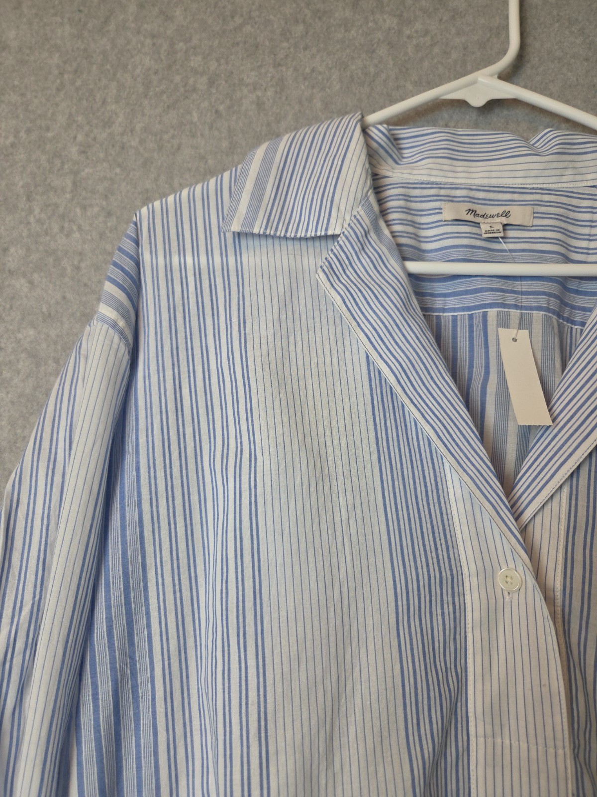 NWT Madewell 100% Cotton Blue Stripe LS Notch Collar Popover Shirt Women’s Large