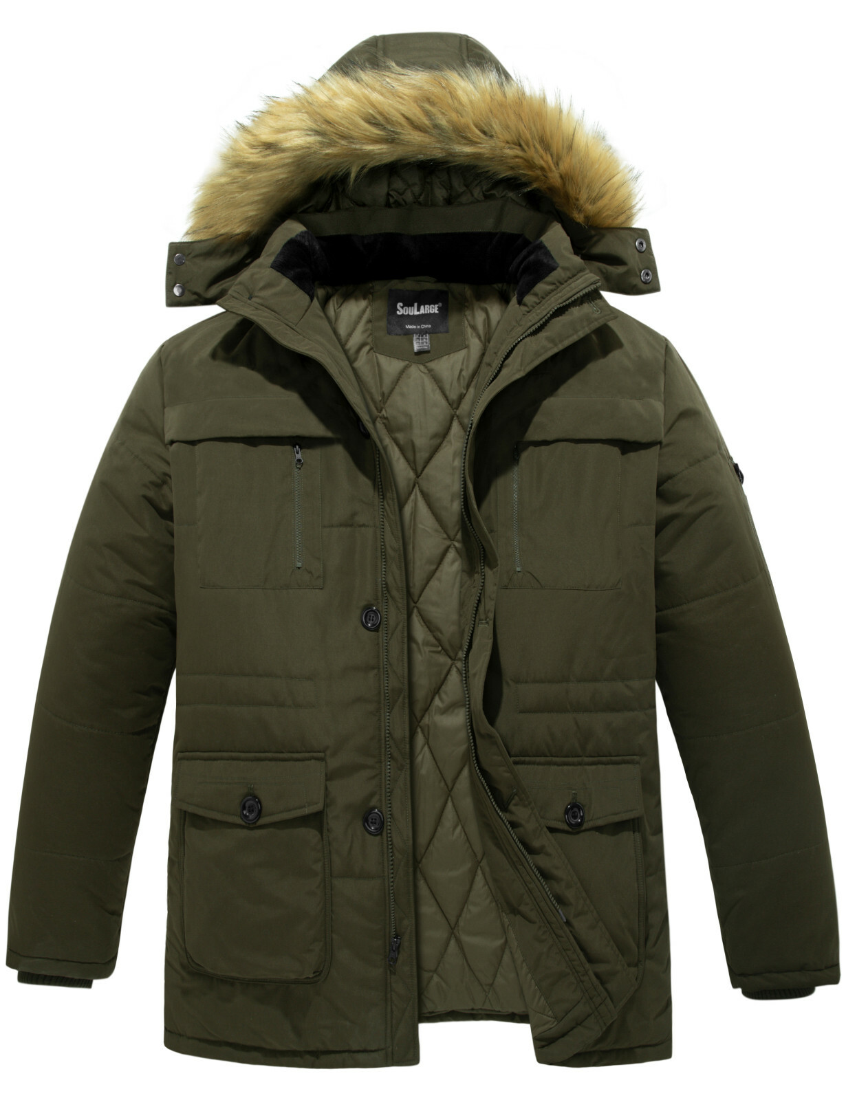 Soularge Men’s Winter Parka Jacket Big and Tall Warm Jacket with Heavy Hooded