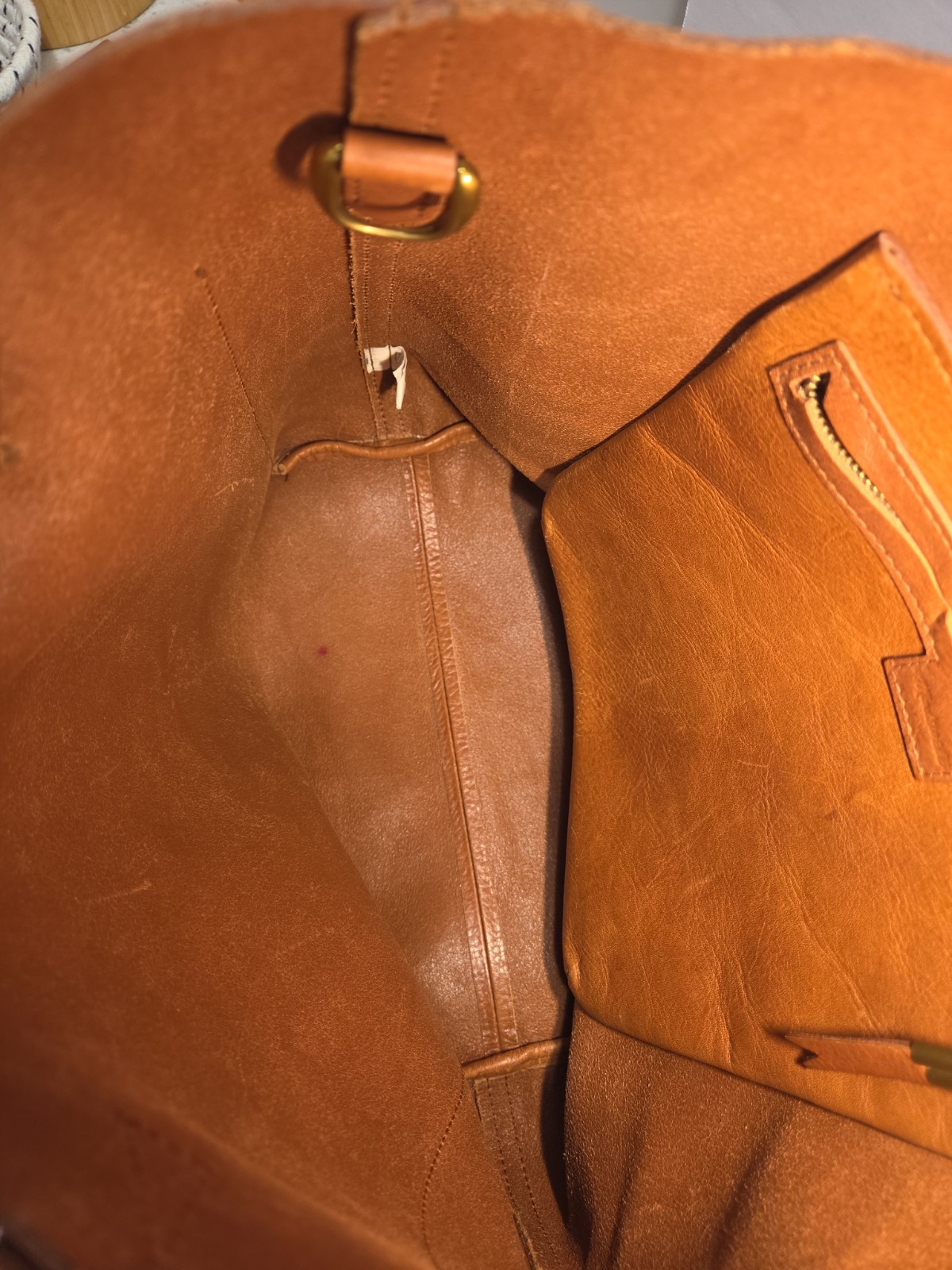 Madewell Cognac Brown Pebbled Leather Tote Bag Double Handle Carryall