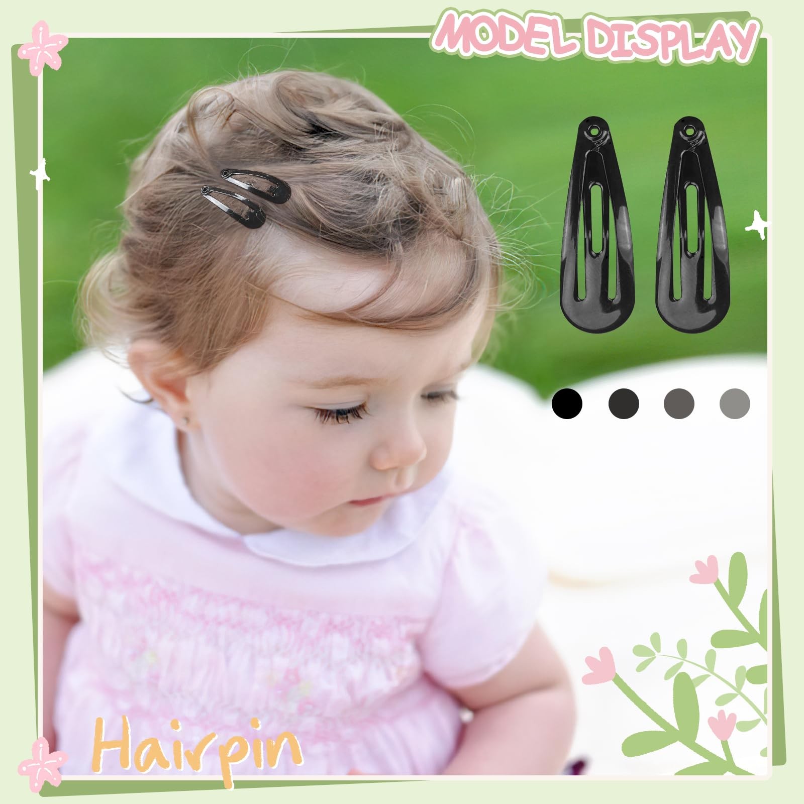 BBGifts 1Inch Black Snap Hair Clips, 60Pcs Small Clips for 1 Inch,