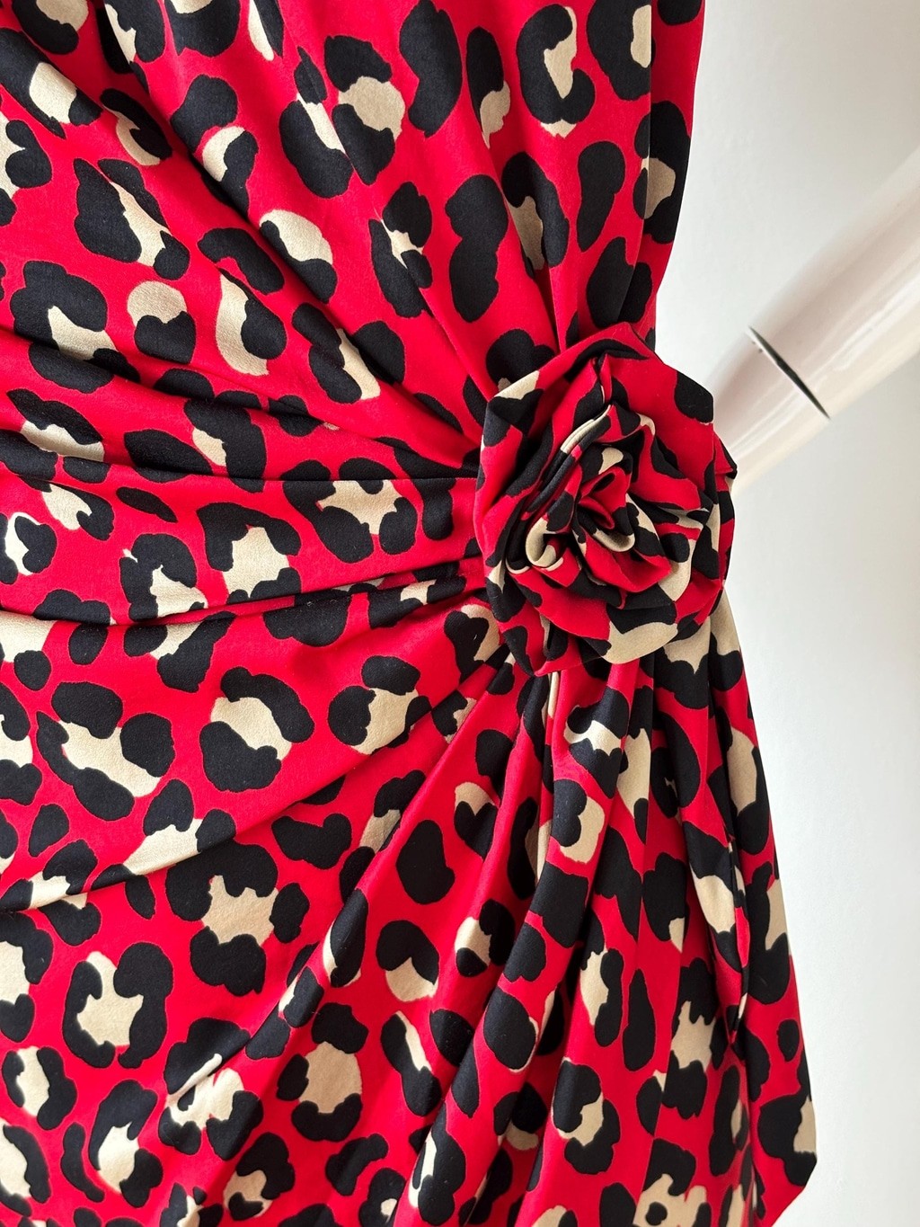 Moschino Red Leopard Draped Cocktail Dress Y2K