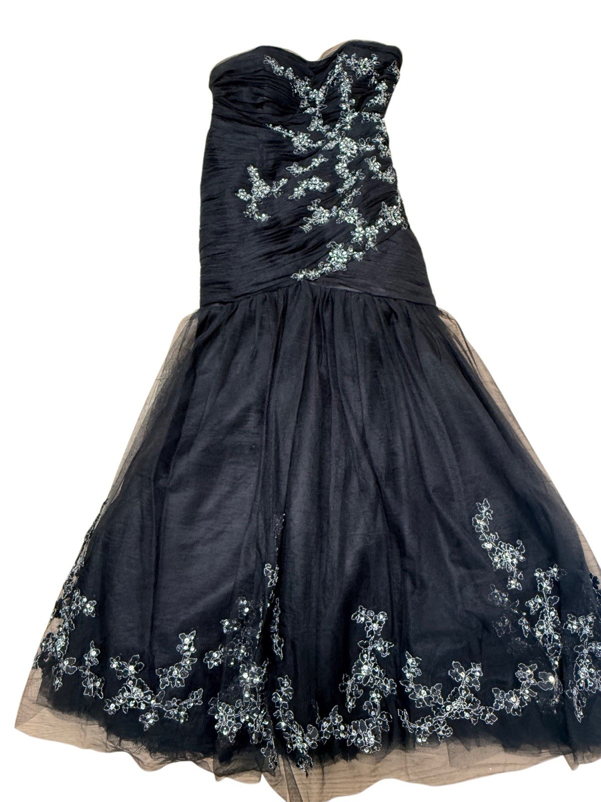 ALBERTO MAKALI StraplessBlack Mermaid Gown with Silver Embellishment-Size 10