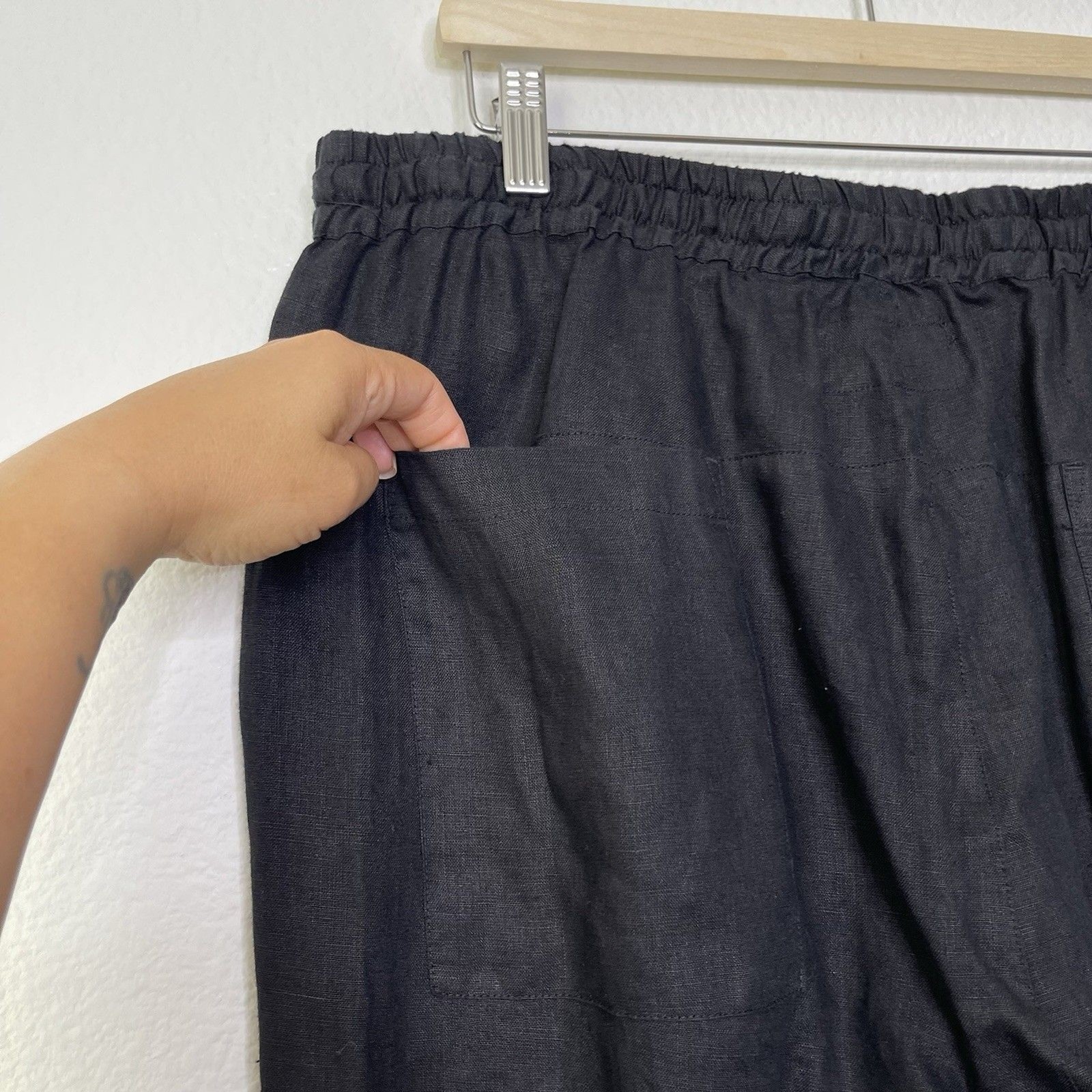 Johnny Was Pete & Greta Pants Large Black Linen Tapered Minimalist Lagenlook