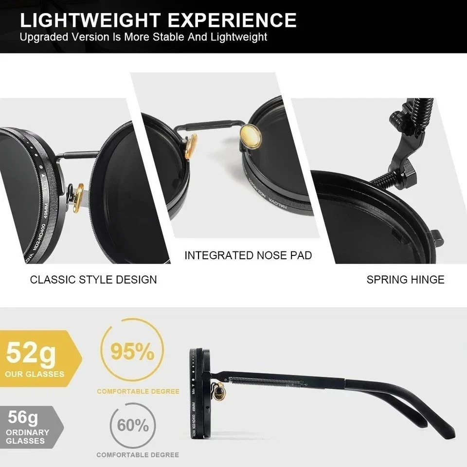 Polarized Round Sunglasses ND9 Adjustable Dimming Men Women Retro Punk