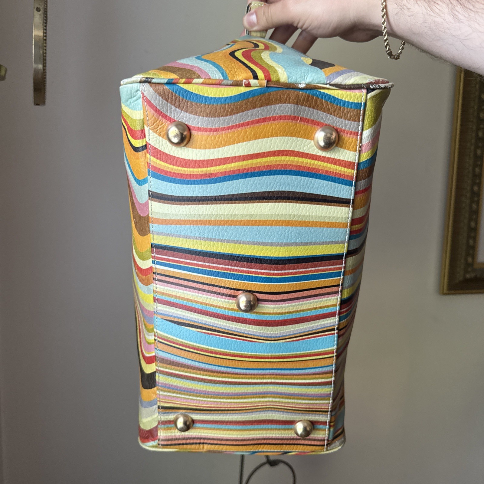 Paul Smith Classic Multicolour Swirl Leather Push Lock Shoulder Bowler Handbag