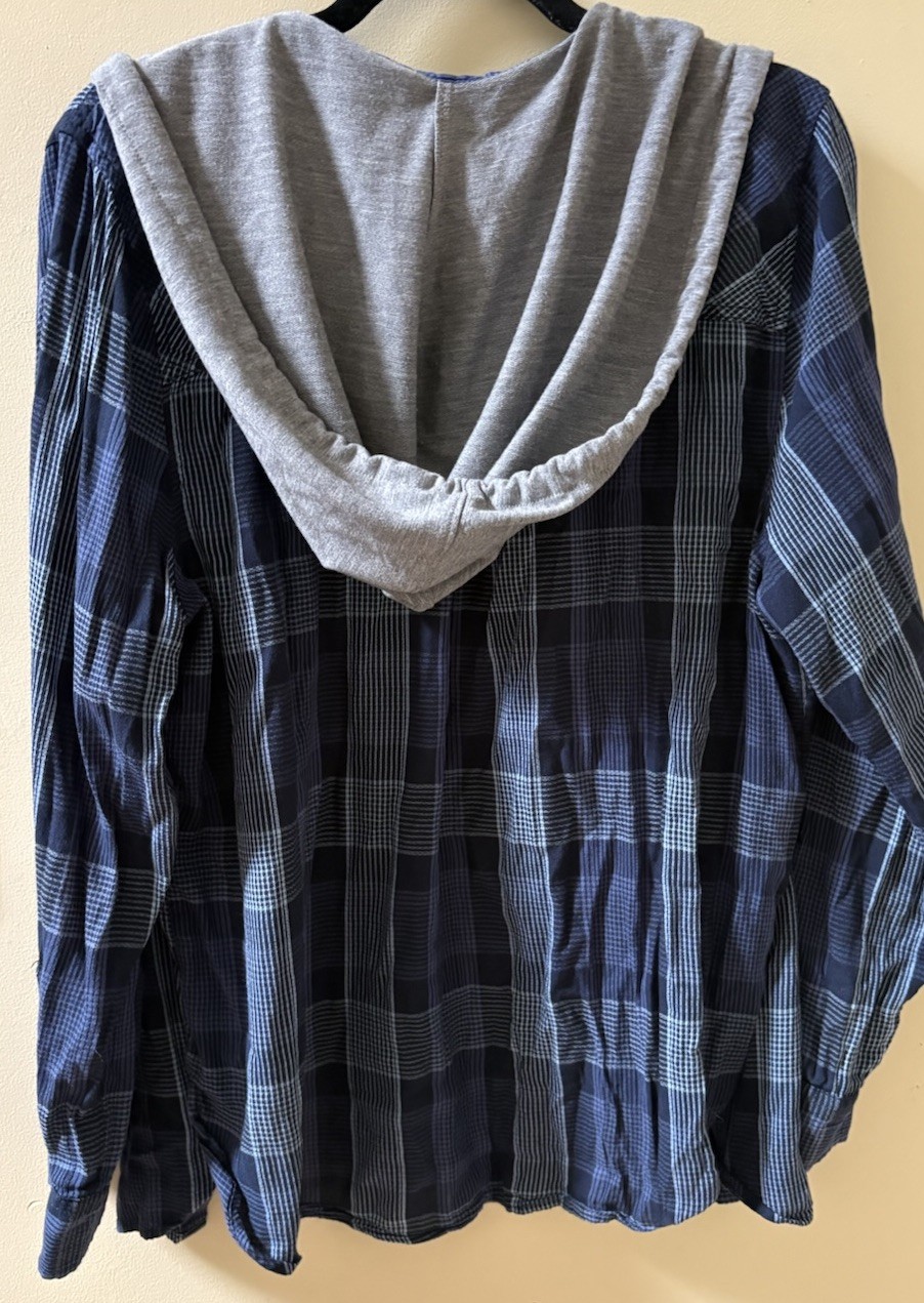 Mudd 2XL Regular Blue/Gray Plaid Hooded Flannel Collared Button-Up