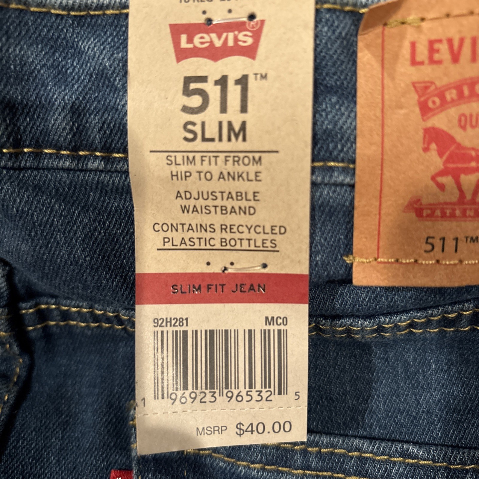 NEW Levis Boys Jeans Performance 511 Slim Fit Size 18 Reg 29X31 Adjustable Waist