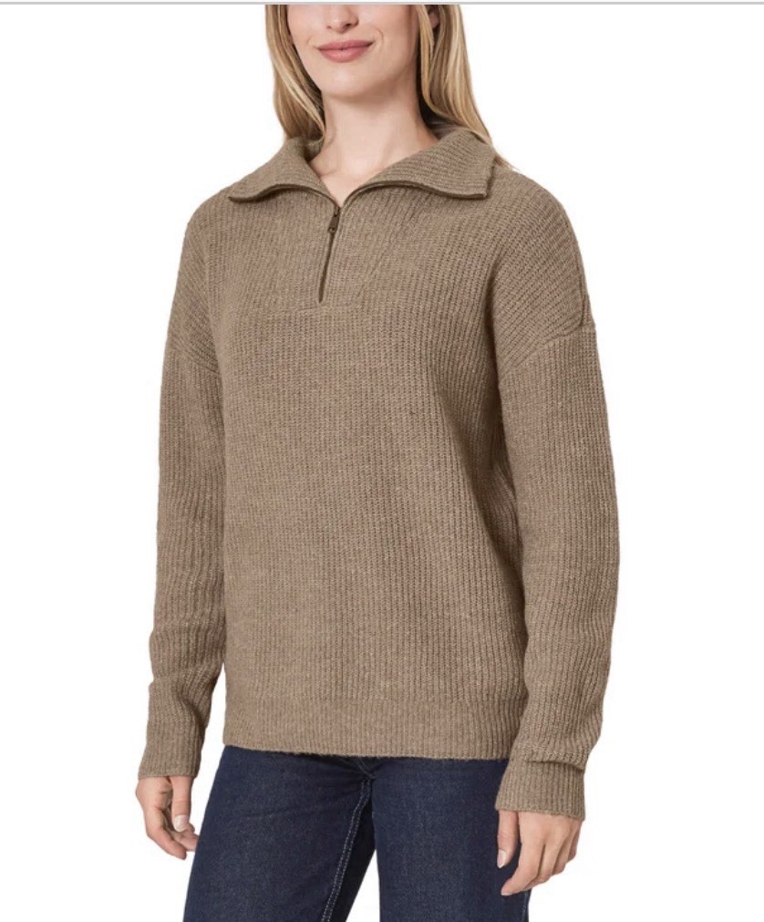 Modern Ambition Womens Sweater 1/4 Zip Stretch Long Sleeves Soft -XXL – BROWN