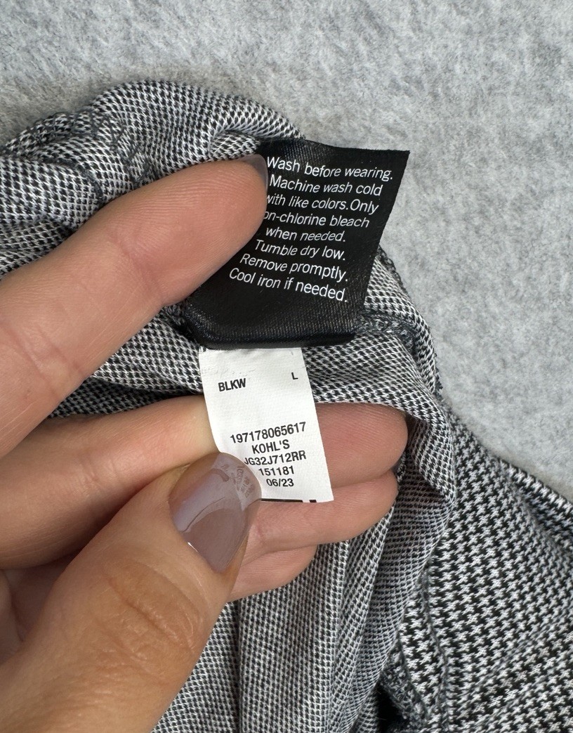 NWT SO Goods For Life Houndstooth Paperbag Pants L Black White Tie Waist