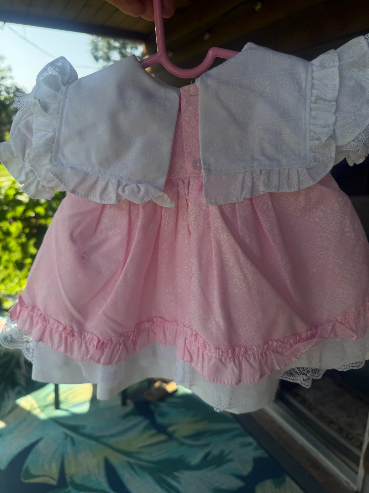 Vintage 2pc Pink White Embroidered Hearts MAYFAIR Girls Dress 6-9mo Lace ruffle