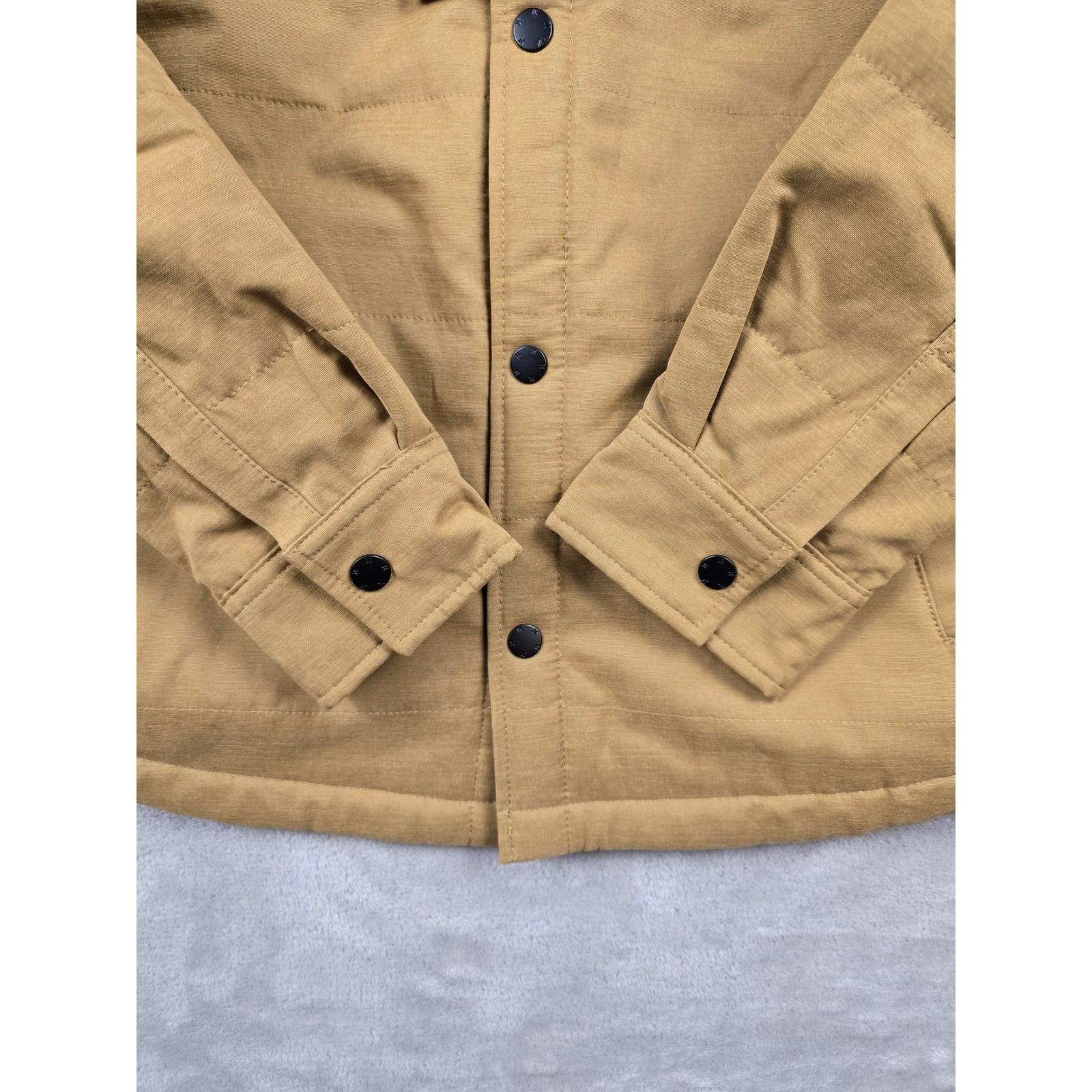 Hurley Shirt Jacket Mens Medium Tan Sherpa Lined Snap Front Shacket Pockets
