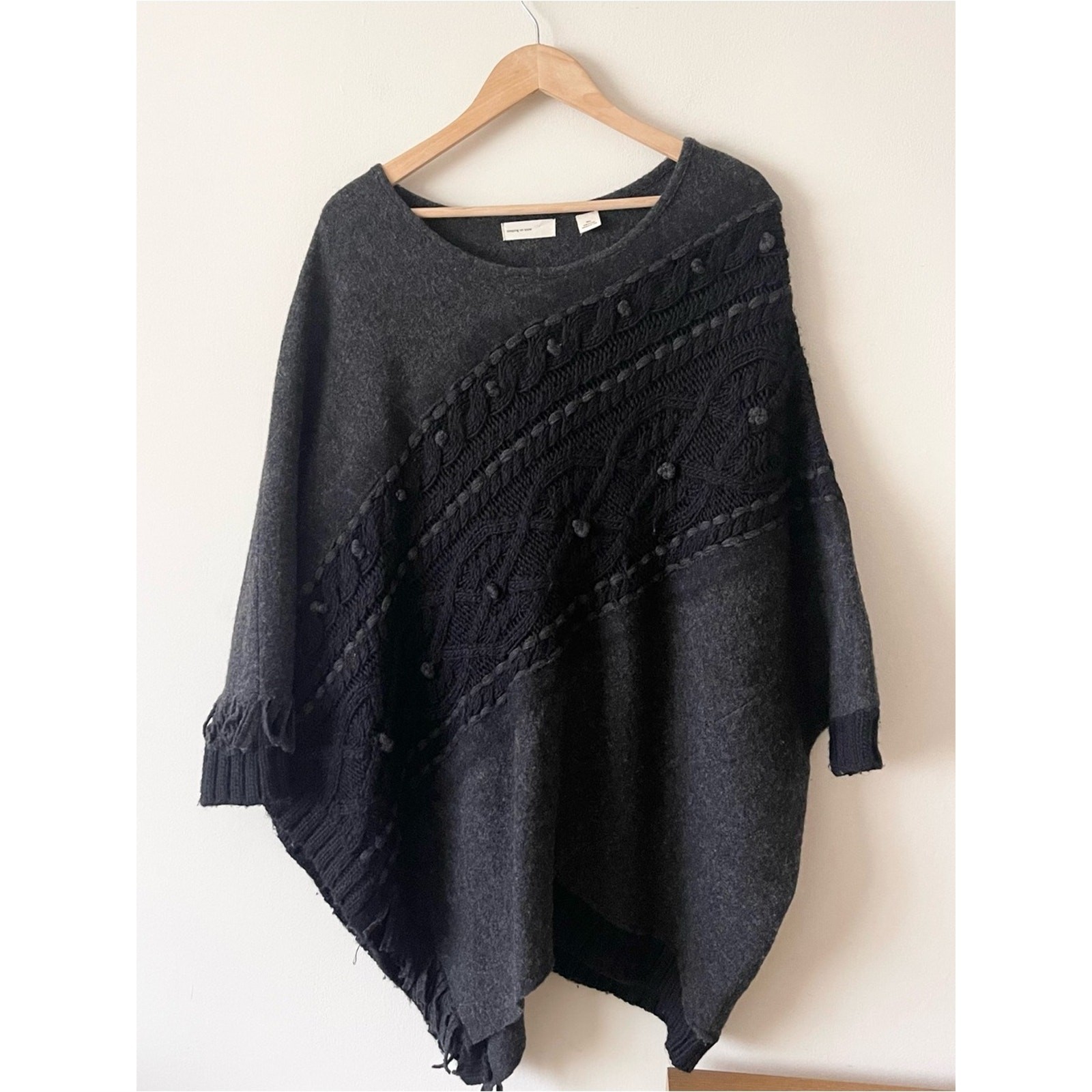 Sleeping On Snow Wool Blend Charcoal Knit Poncho Sweater – Women size M L