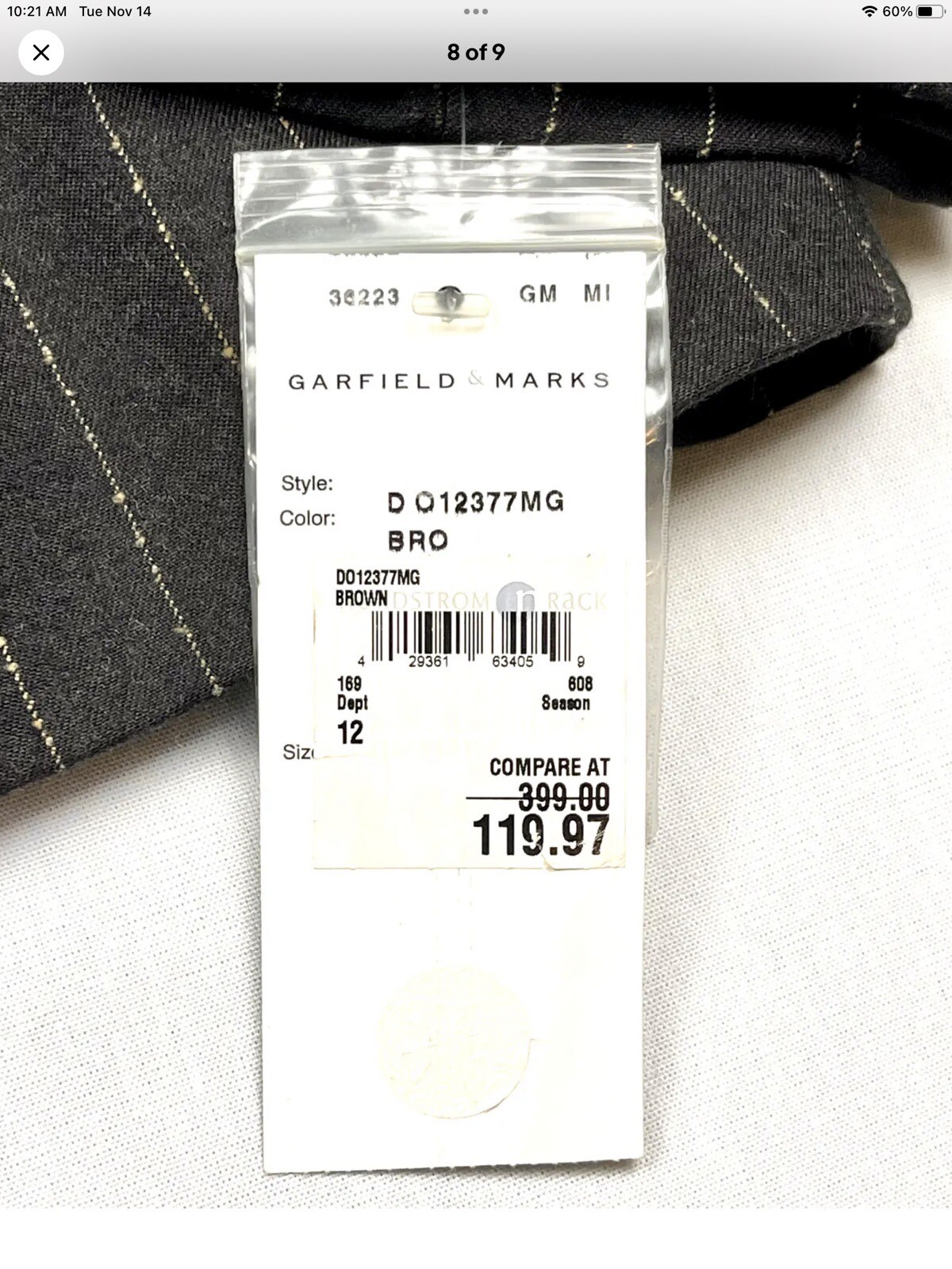 Garfield Marks Brown Grey Pinstripe Blazer Coat Jacket Women’s 12 NWTS Wool