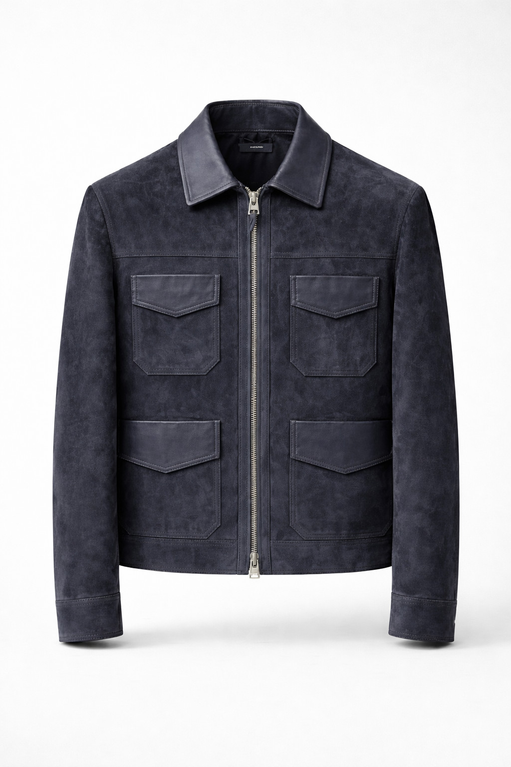 Men’s Blue Suede Leather Racer Jacket – Premium Nubuck – Motorcycle Style Coat