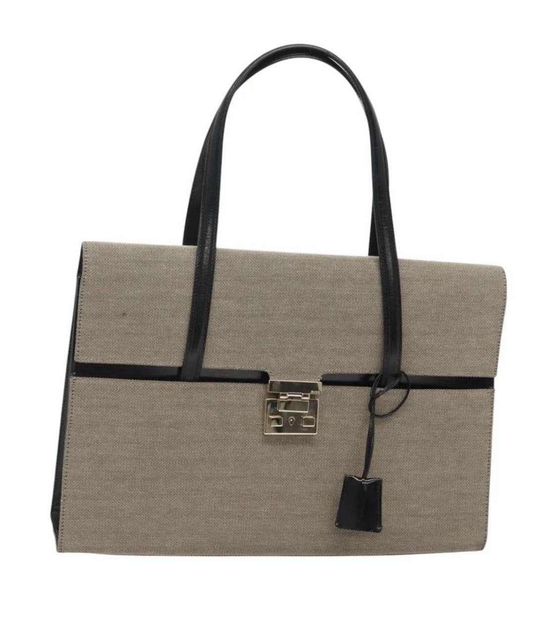 Gucci Lady Lock Flap Tote Canvas Bag and Gold Lock-Preowned
