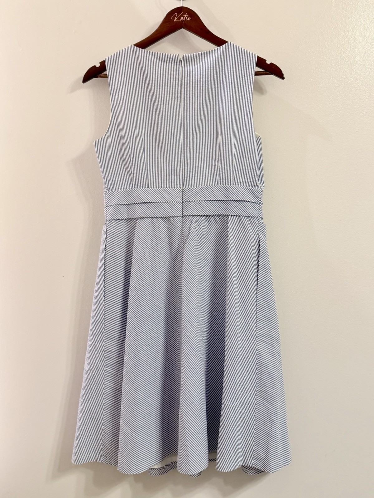Brooks Brothers Blue/White Striped Seersucker Sleeveless A-Line Knee Dress 6P
