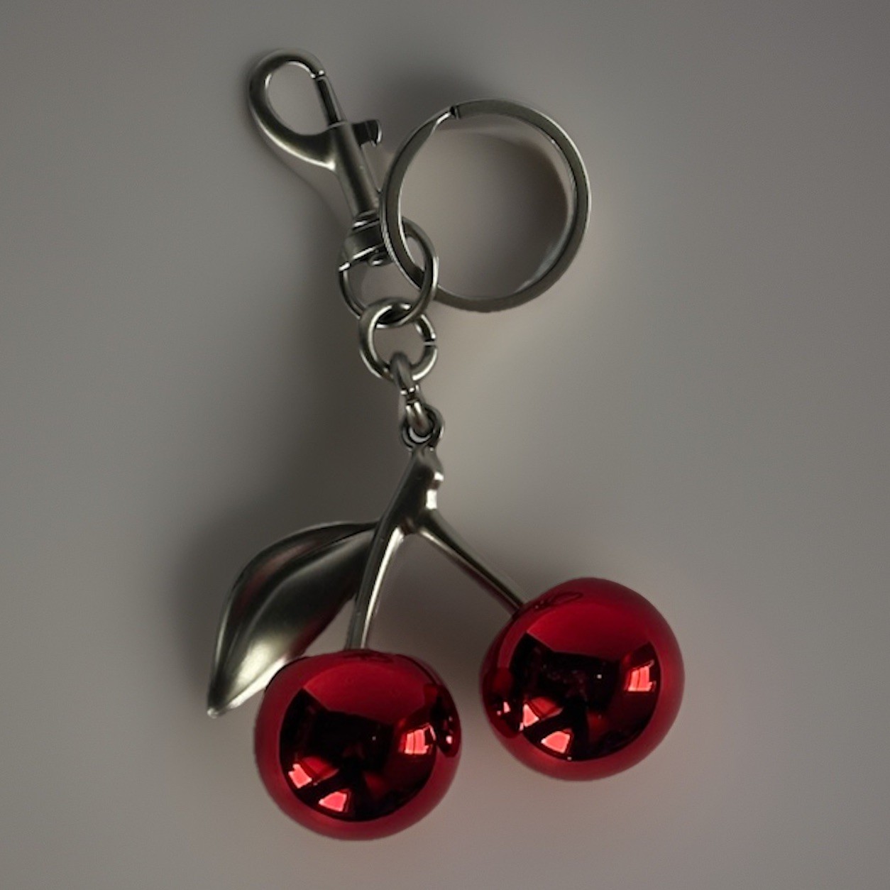 Mirrored Red Double Cherry Bag Charm | SILVER Keychain + Premium Velvet Dust Bag