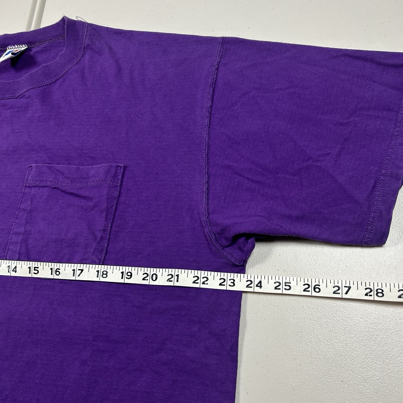 Vintage 90s Russell Athletic Blank Pocket Tee Purple Made in USA Cotton Men’s XL