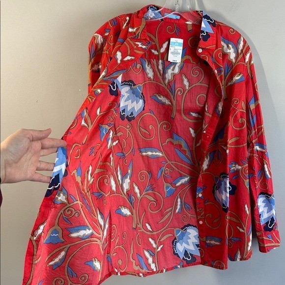 NWT J. McLaughlin Womens Lois Floral Button Down Shirt Lilywood Size L Preppy