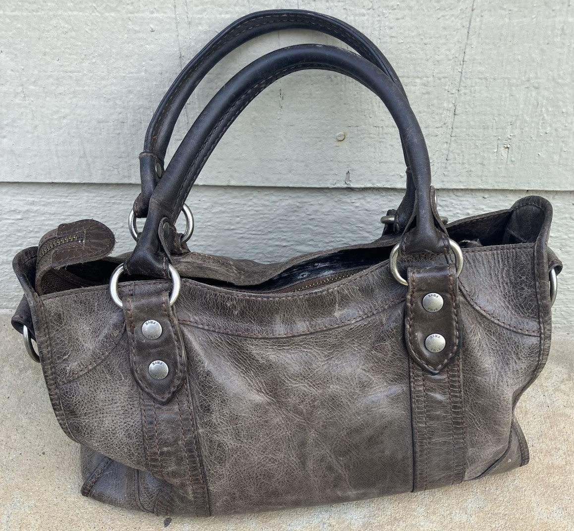 Frye Melissa Satchel Crossbody Shoulder Bag Slate Distressed Leather w/Dustbag