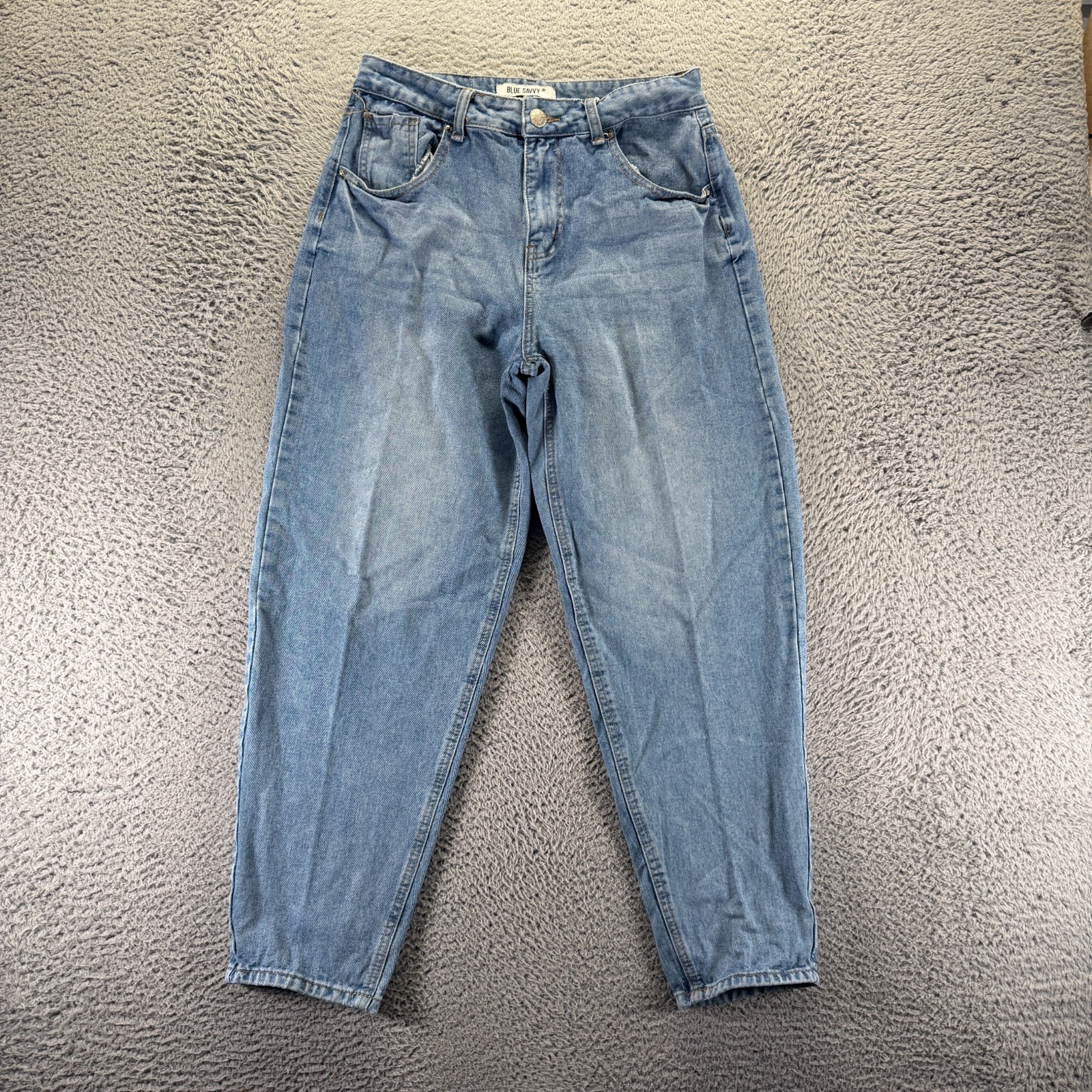 Blue Savvy Jeans Women 9 Blue Cotton Denim Tapered Workwear Travel Faded Stretch
