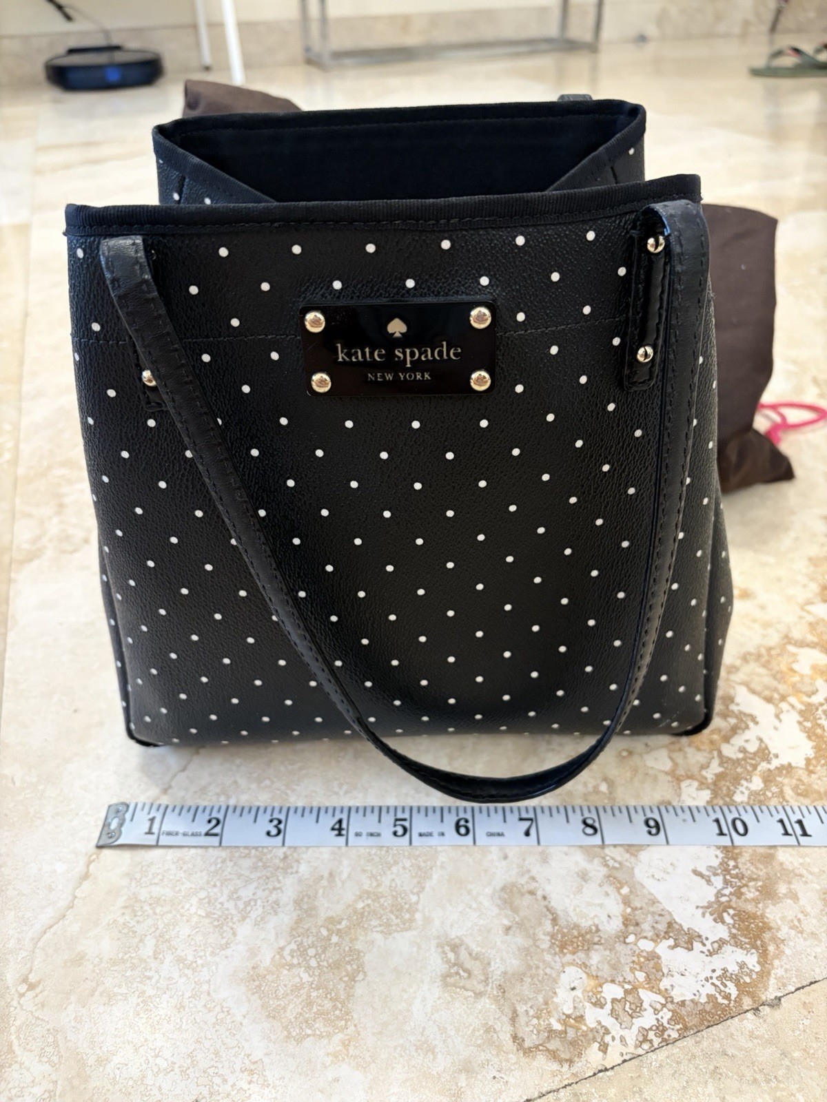 Kate Spade New York Black White Polka Dot Small Tote Logo Gold Hardware