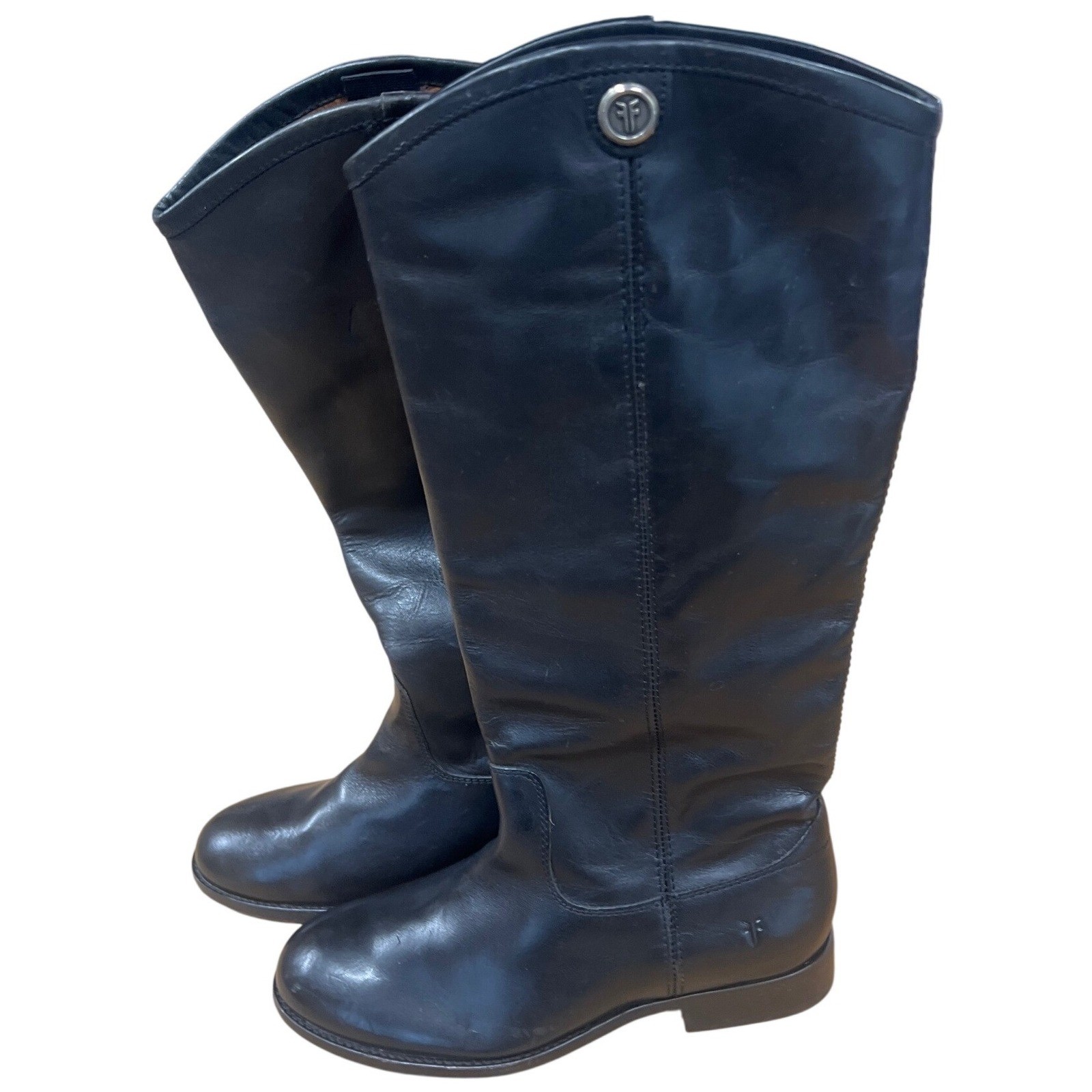 Frye Melissa Button Black Leather Tall Riding Boots Womens 6B 3475447-BLK