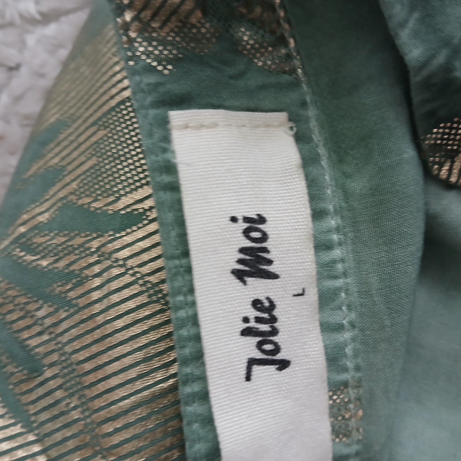 Jolie Moi Metallic Tiered Mint Green Floral Dress Boho Festival Whimsy Bell L