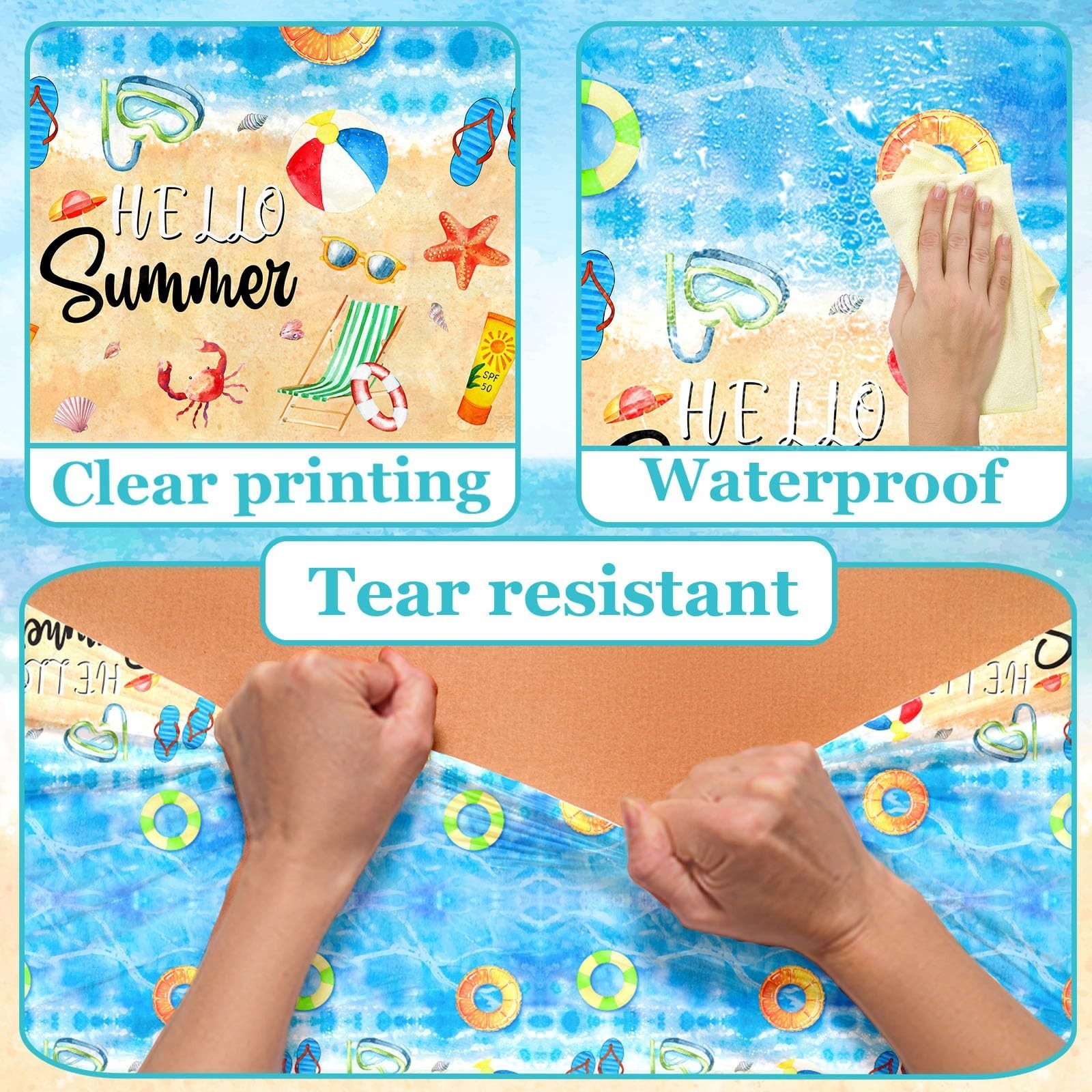 GREHUMOR Hello Summer Tablecloths Hawaiian Beach Party Table Cover 3Pcs Plast…