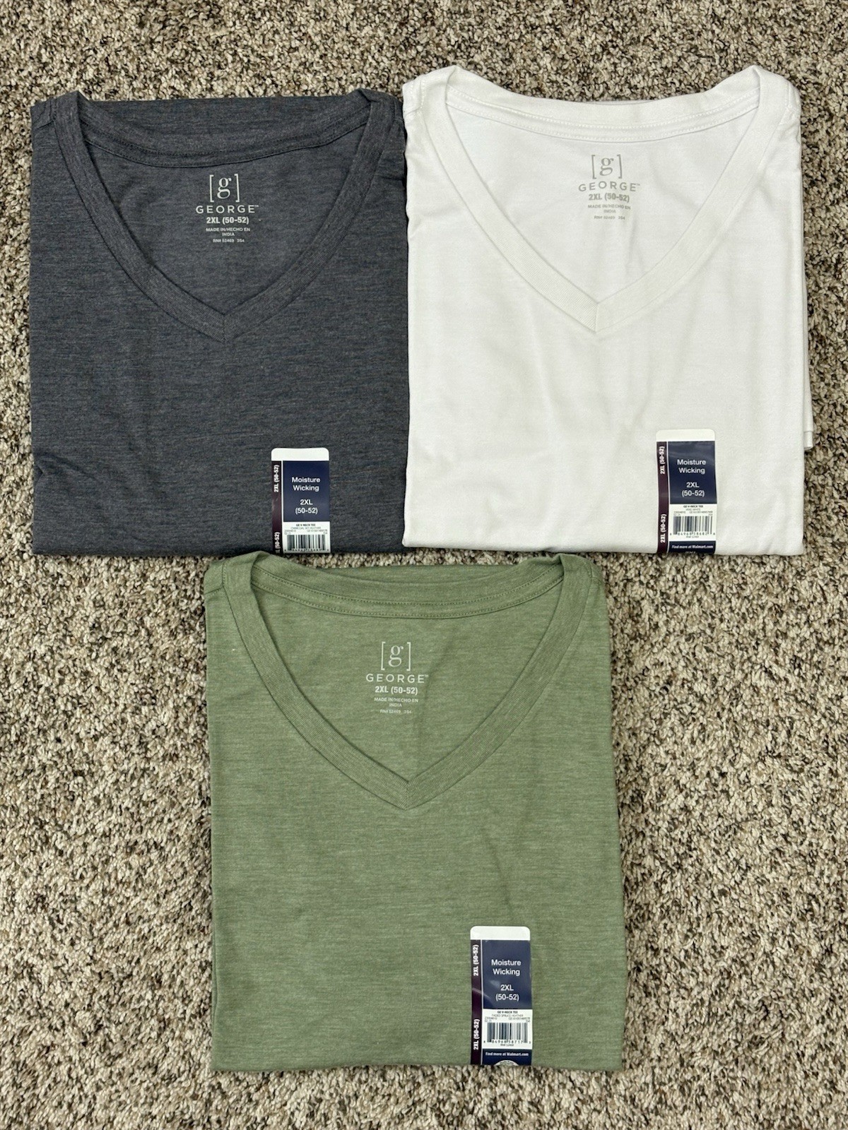 New George 3-PACK Men’s V-Neck T-shirt Tee Moisture Wicking Size 50-52 2XL (G5)